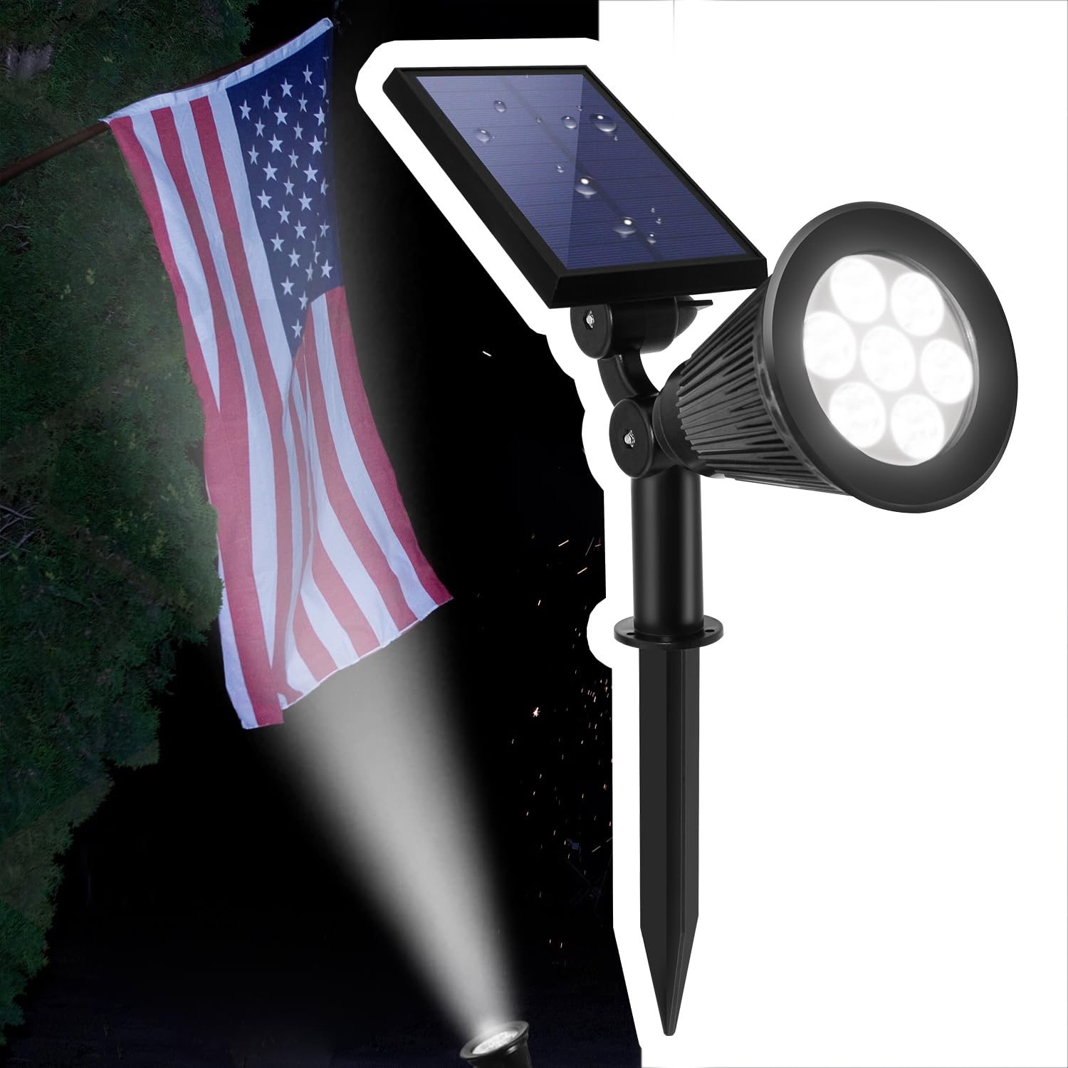 Solar Spotlights Outdoor, Bright 7-LED Landscape Spot Lights, Dusk-to-Dawn Waterproof Solar Powered Flag Pole Lights, Adjustable