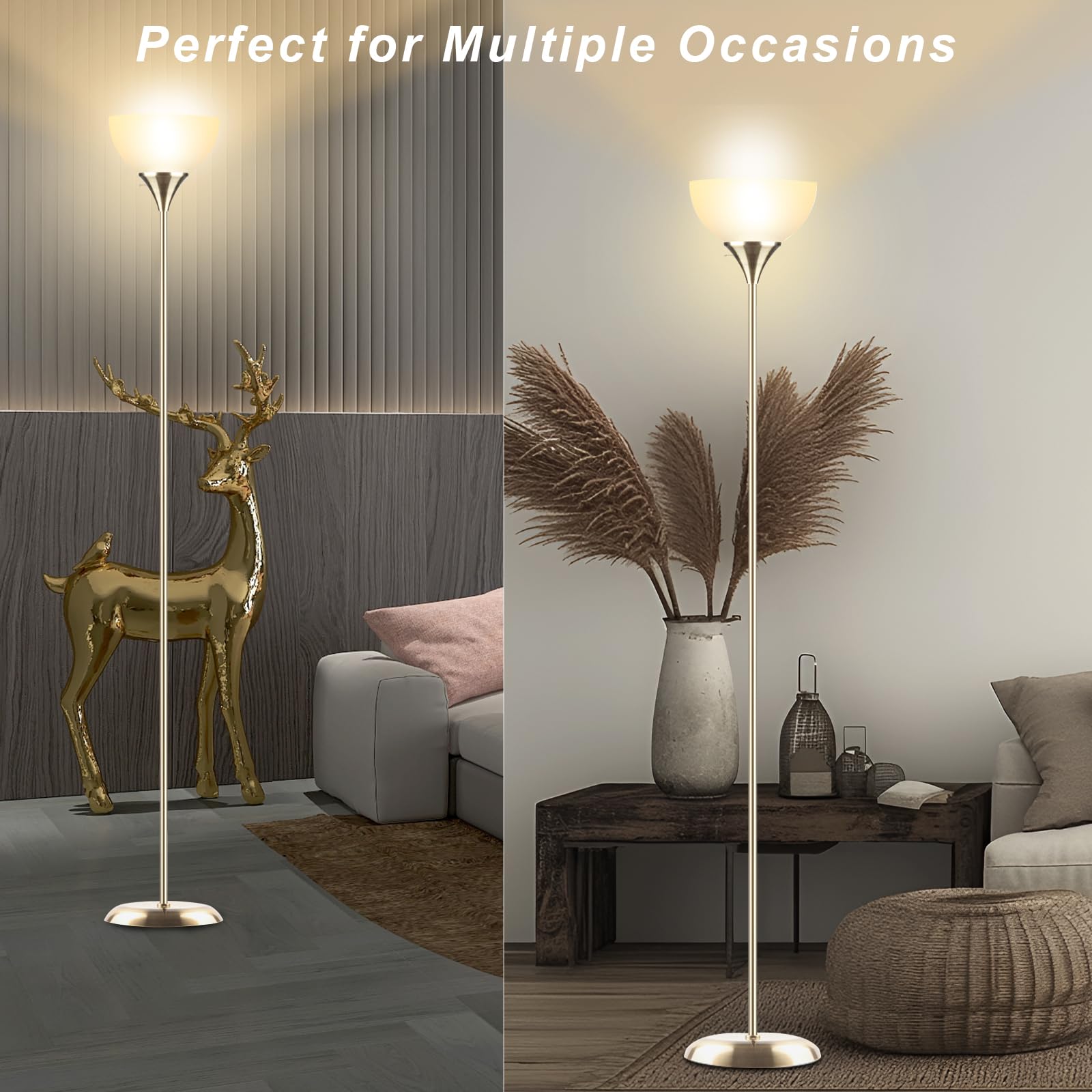 RISLG Floor Lamp, Metal Standing Lamp, 70.8in, Bronze, Drop-Resistant White Lampshade, Model RG00304, for Bedroom & Living Room