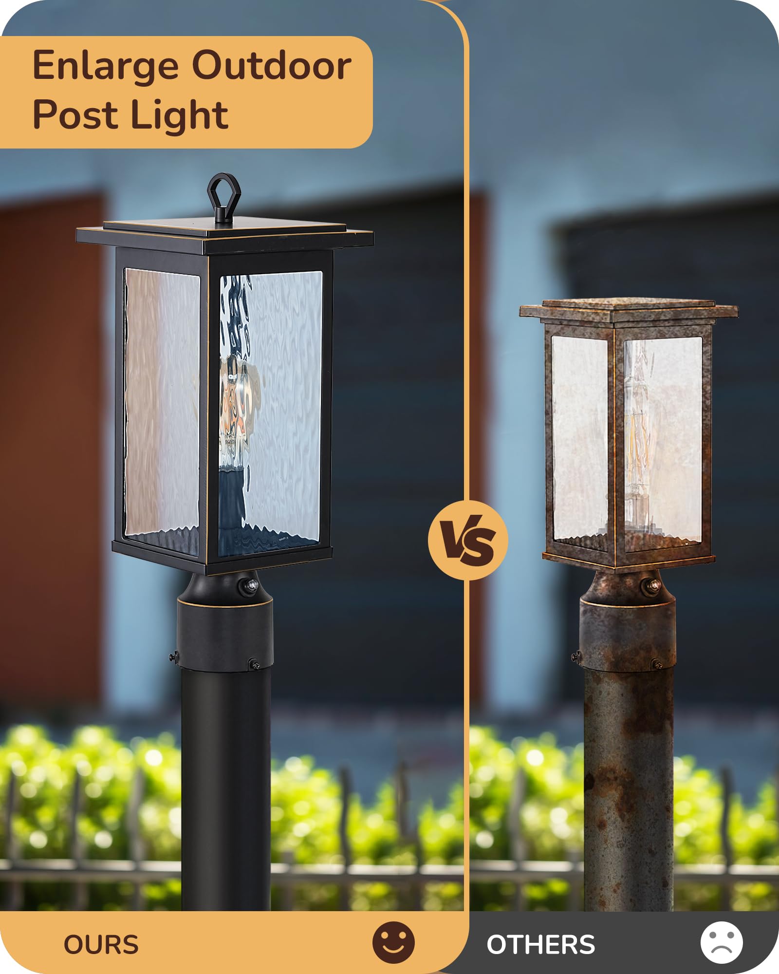 EDISHINE Large Dusk to Dawn Post Lights Outdoor, 19H Lamp Post Exterior Lighting with Pier Mount Base, Aluminum Pole Lantern H