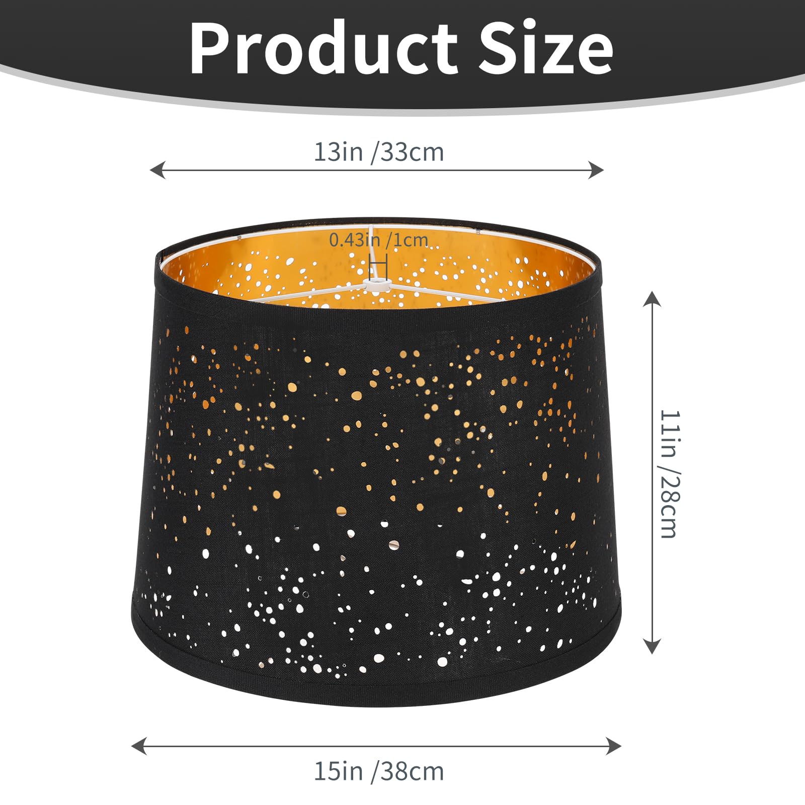 ALUCSET Drum Lampshades Set of 2, Linen, 13inx15inx11in, Starlight Black Gold, Model LLA-S2426X