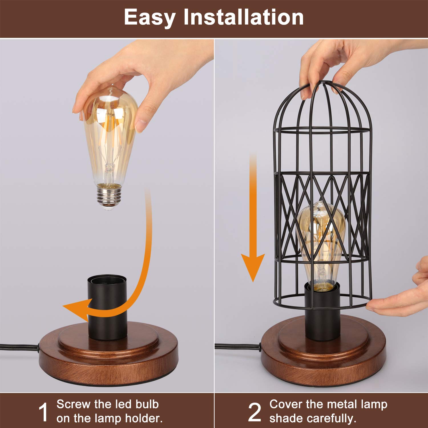 Seaside Village Touch Control Table Lamp - Vintage Metal Cage, 3-Way Dimmable, Bronze Base, Edison Bulb Included for Bedroom or Hallway