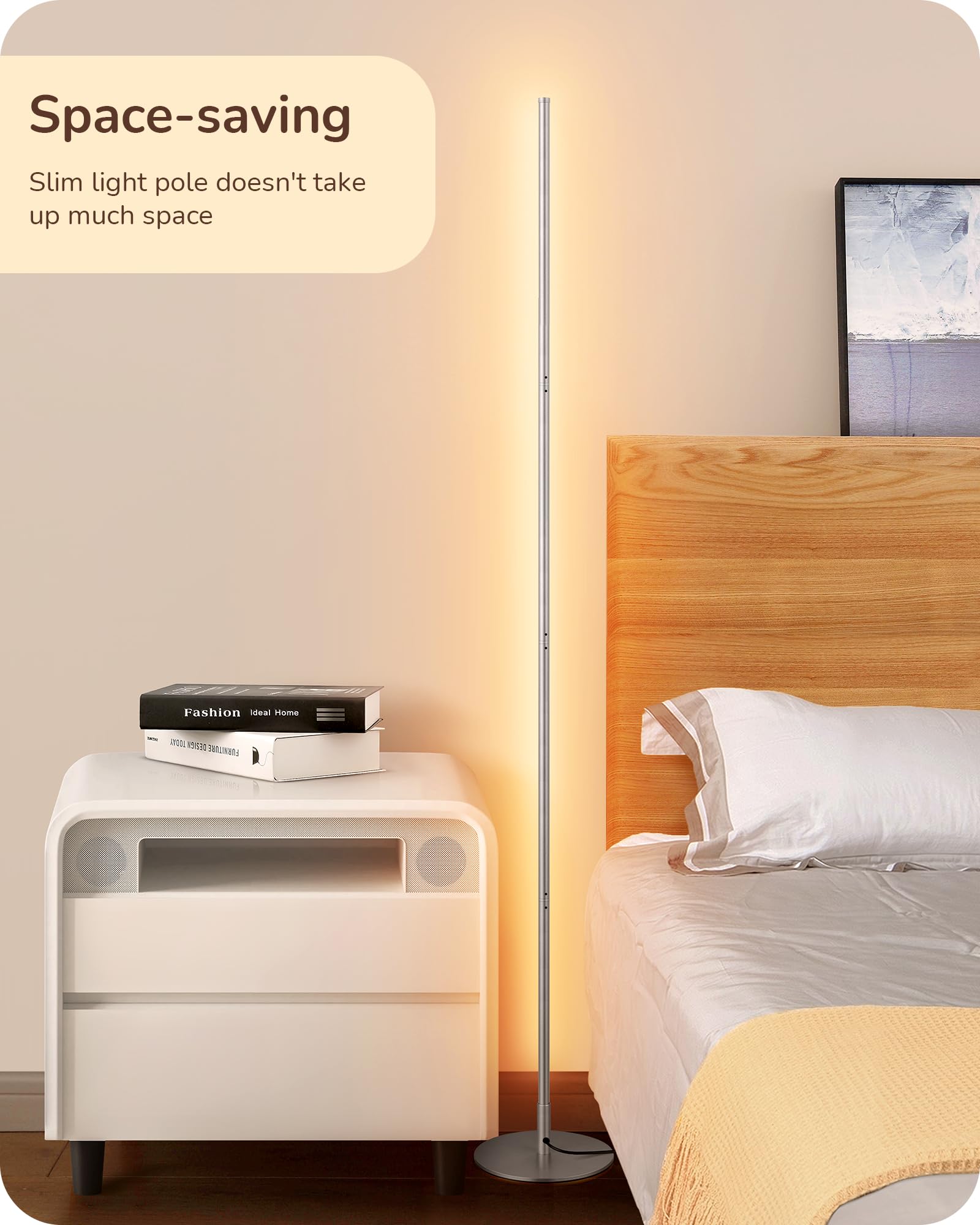 Edishine Led Corner Floor Lamp - Dimmable, Adjustable Height, 3000K Warm White Light, Silver