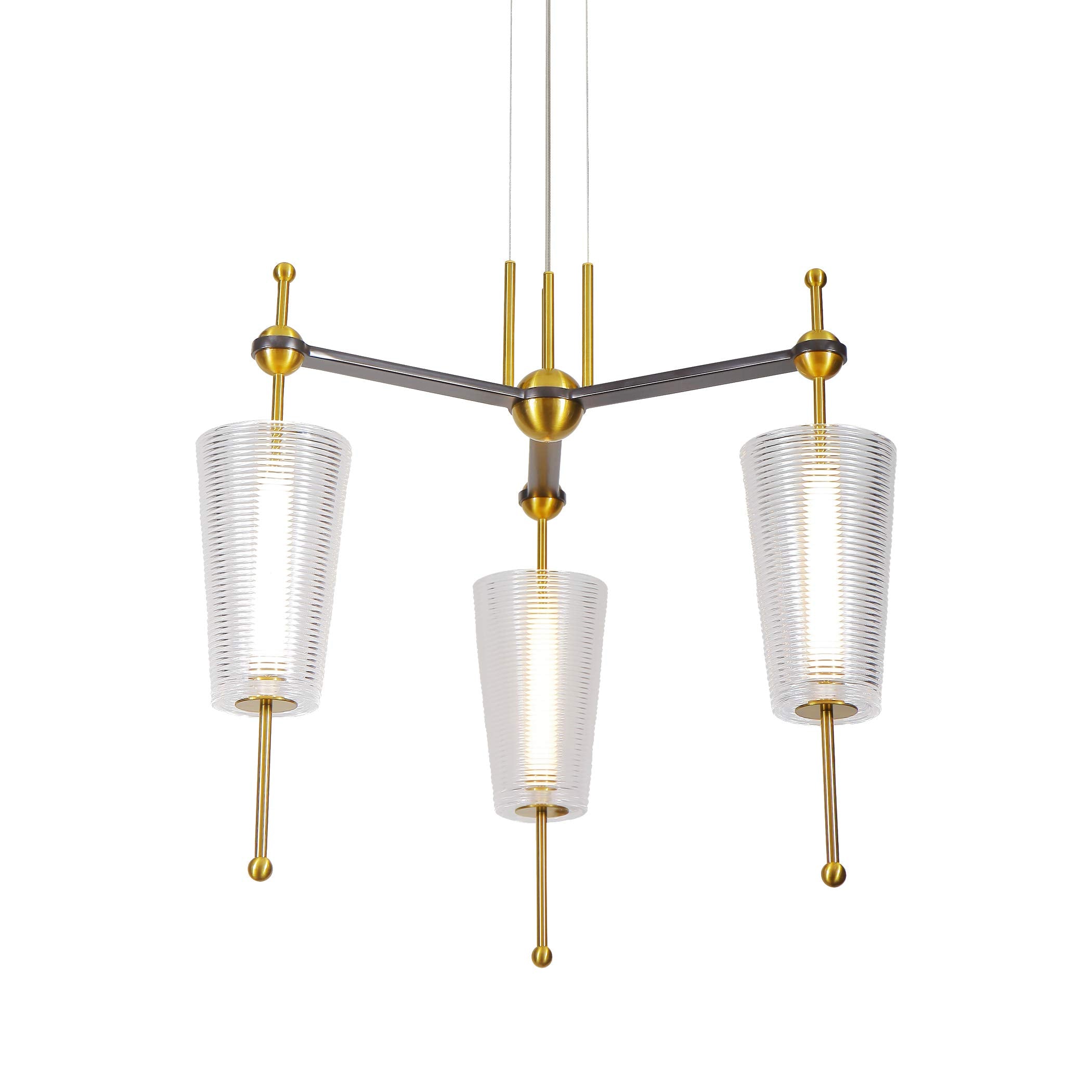 VONN Integrated LED Pendant Light Fixture, Antique Brass, Glass Shades, 26in, Model VAP2103AB