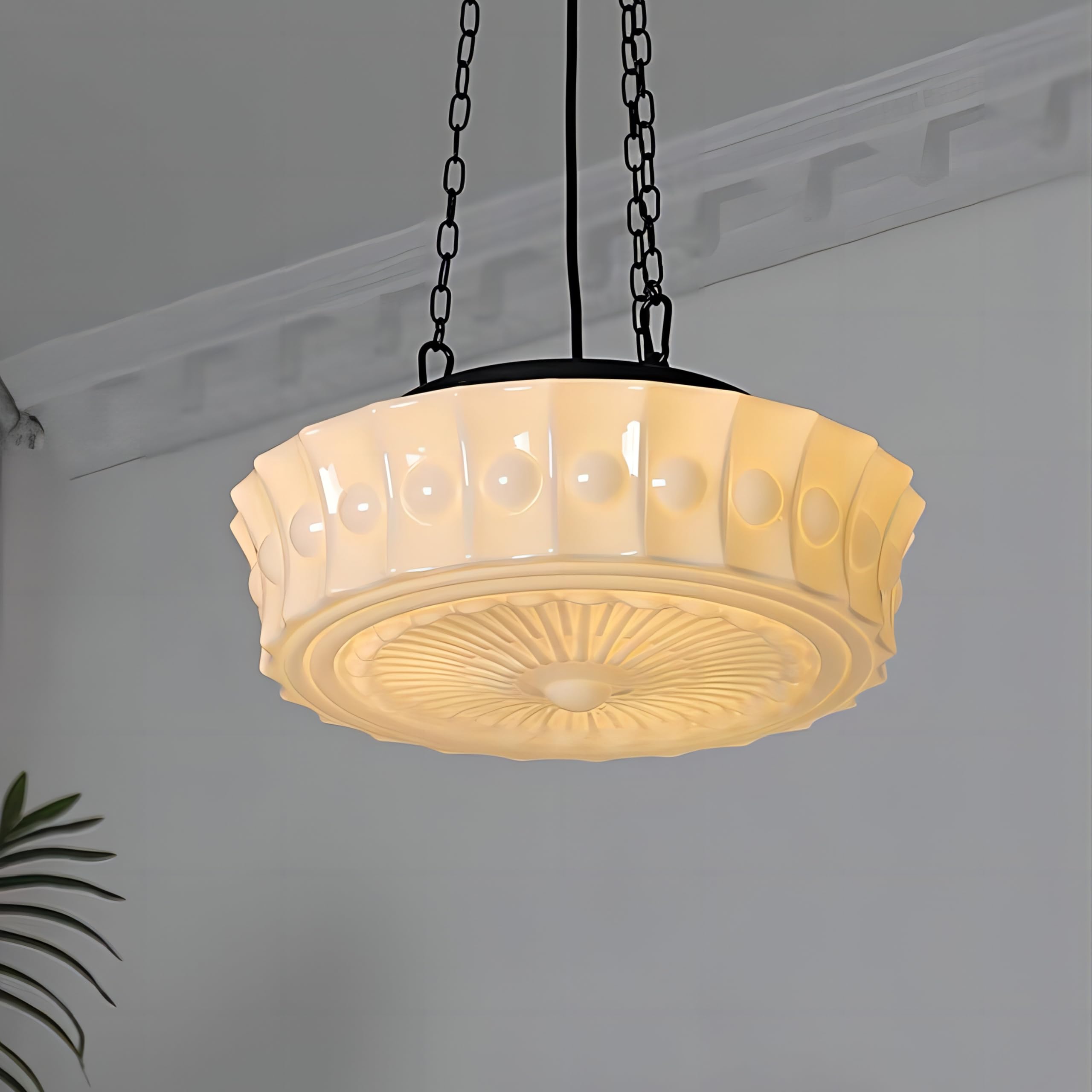 Milk Glass Pendant Light, 14'' Mid Century Modern Schoolhouse Hanging Ceiling Light Fixture, Vintage Chandelier for Bedroom, Din