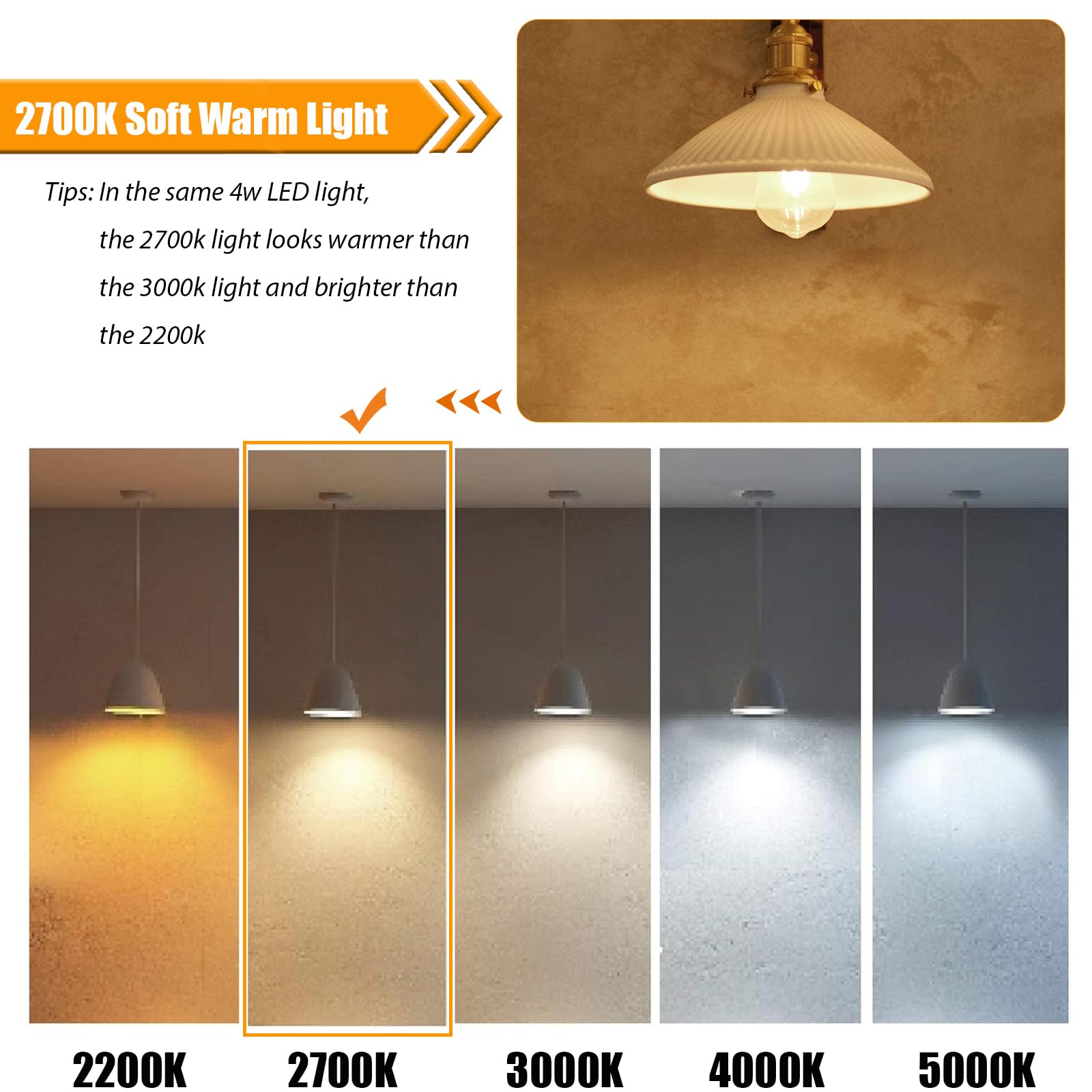 Winsaled Led Light Bulbs 40 Watt Equivalent, 2700K Soft Warm Light Bulbs, 4W Led St19 Edison Bulbs, 450Lm, E26 Medium Base, High