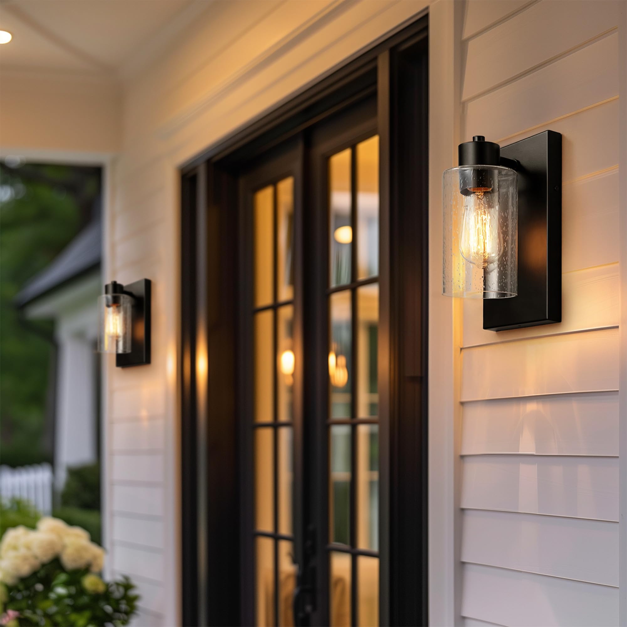 Globe Electric 60000129 1-Light Outdoor Wall Sconce, Dark Bronze, Clear Seeded Glass