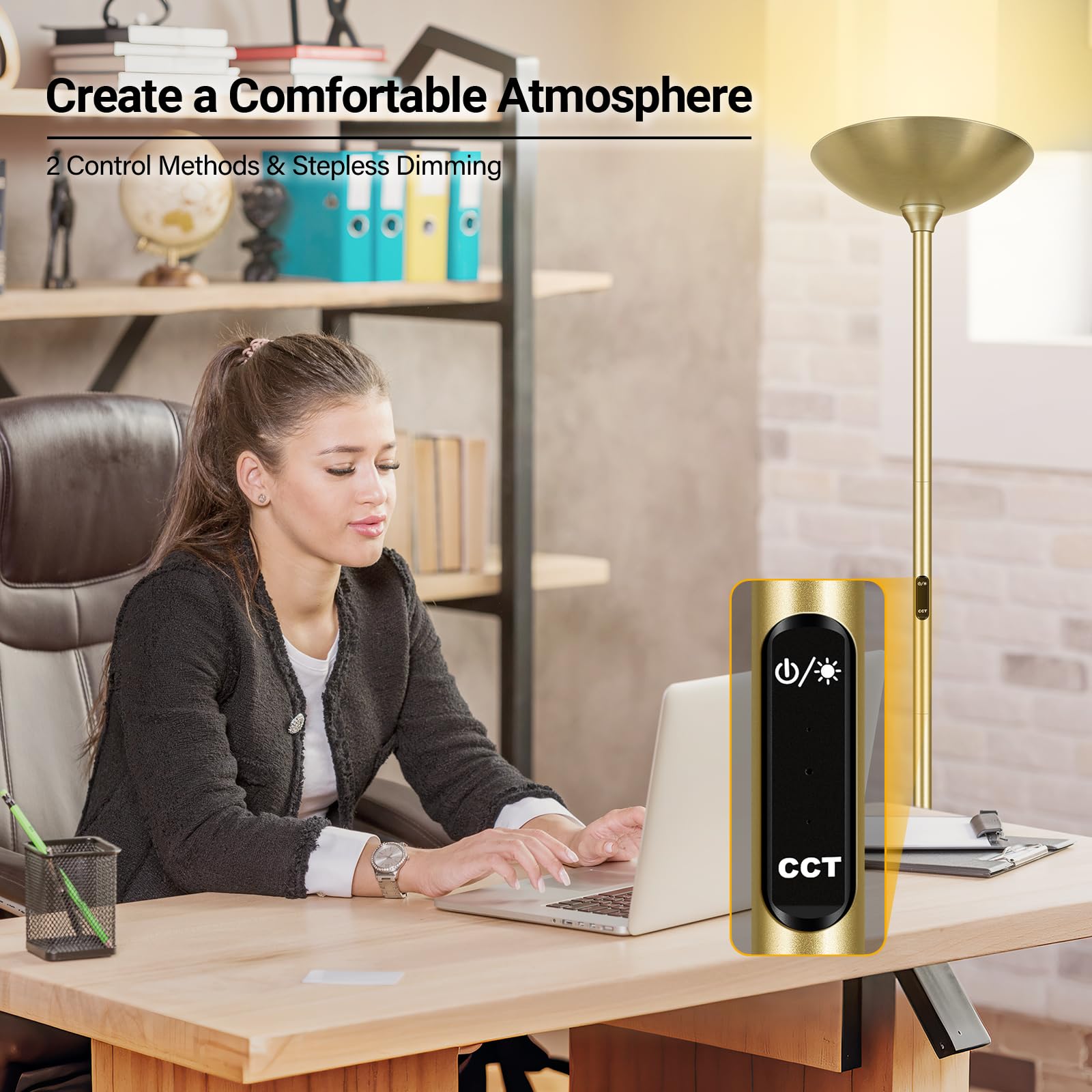 Boostarea Dimmable Floor Lamp 30W 3000Lm Super Bright Led Torchiere Standing Lamp With Remote & Touch Control 71 In Tall Pole Sky Modern Floor Lamps For Living Room Bedroom Office 2700K-6500K Gold