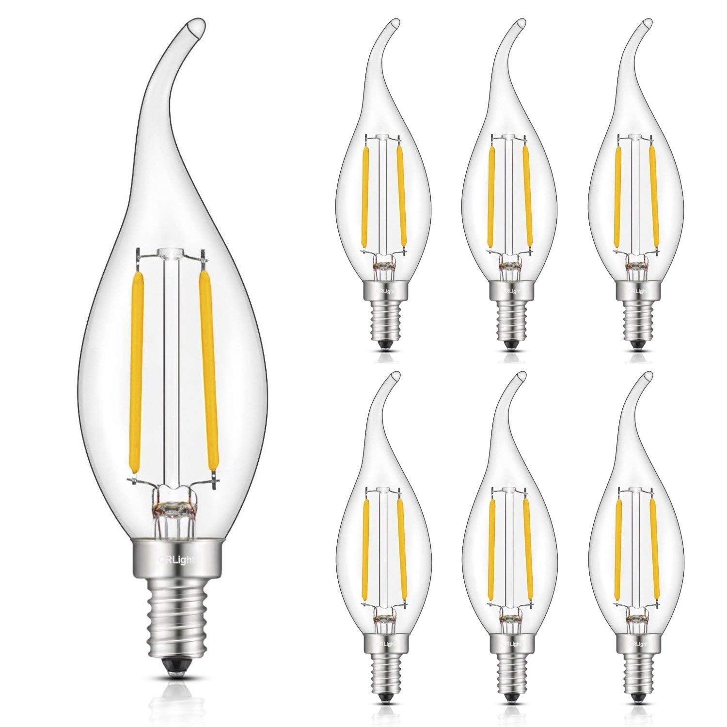 Crlight 2W Dimmable Led Candelabra Bulb, 25W Equivalent, Warm White, E12, 6