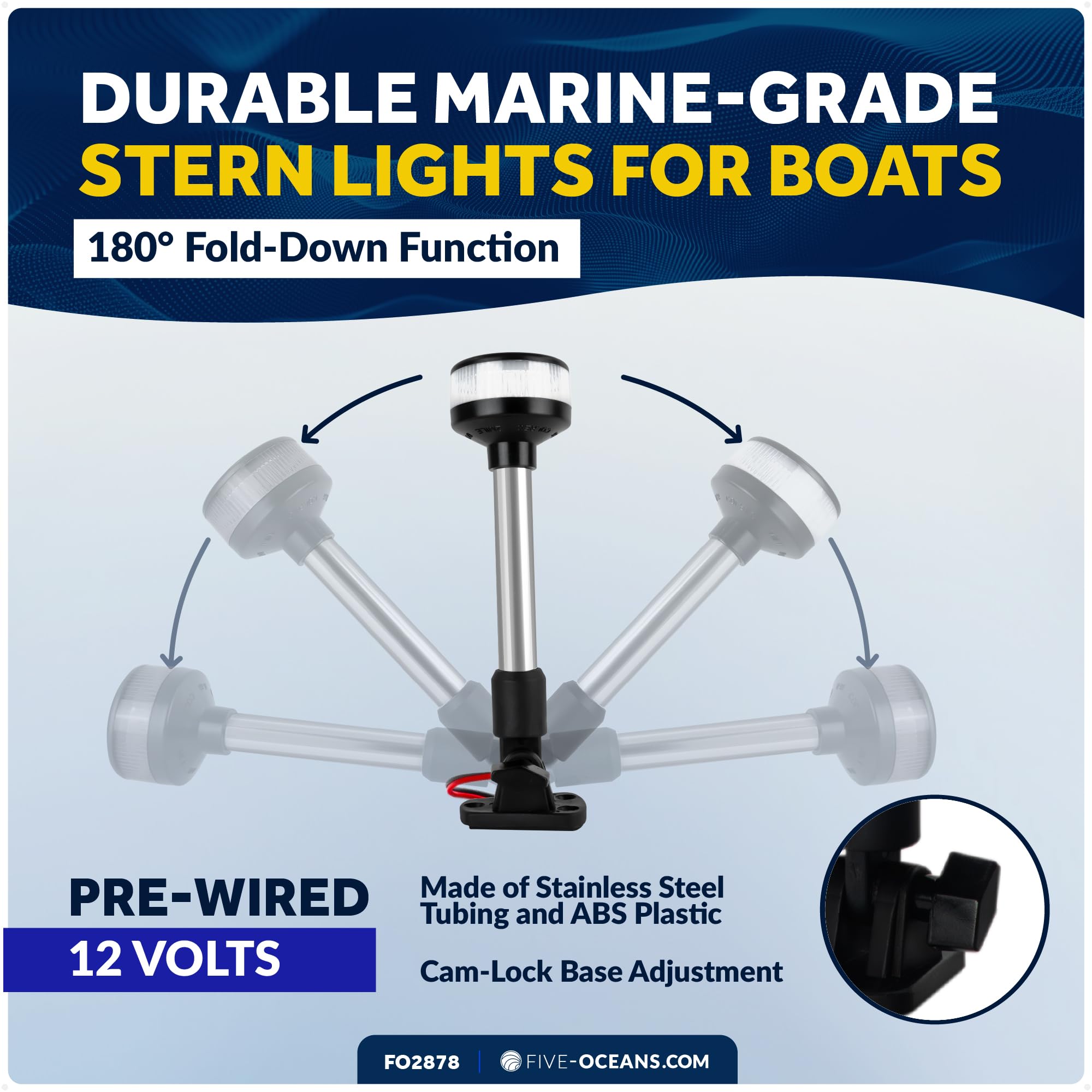 Five Oceans 9-Inch LED Anchor Light, USCG 2NM Certified, Fold-Down Design, High-Impact Aluminum, Model FO2878, Clear Lens