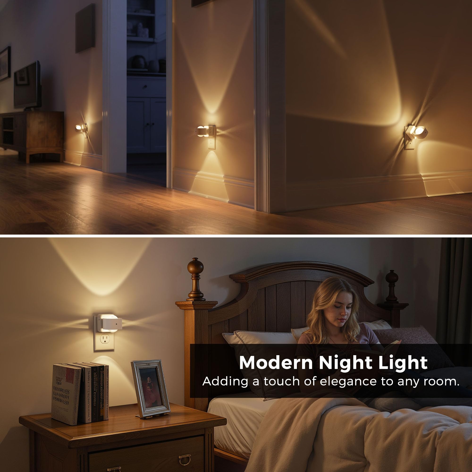 L LOHAS LED Night Light Projector with Dusk to Dawn Sensor, Rotating Soft White, Model A-GY154-02WHUS, Ideal for Kids' Rooms and Bathrooms