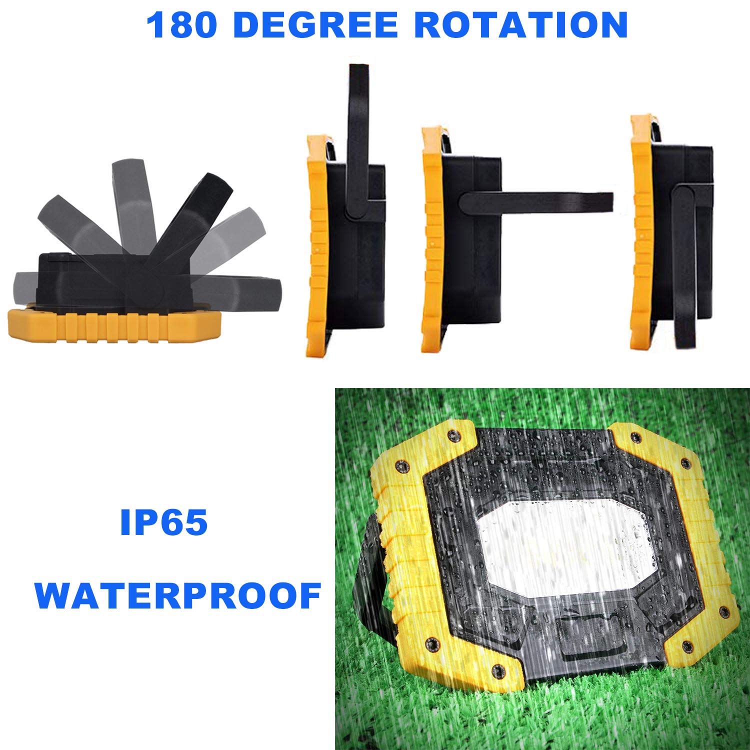 AUMIO Rechargeable LED Work Light 2 Pack - 30W 2000LM, Portable, Waterproof, Yellow, Model PWL0101X2