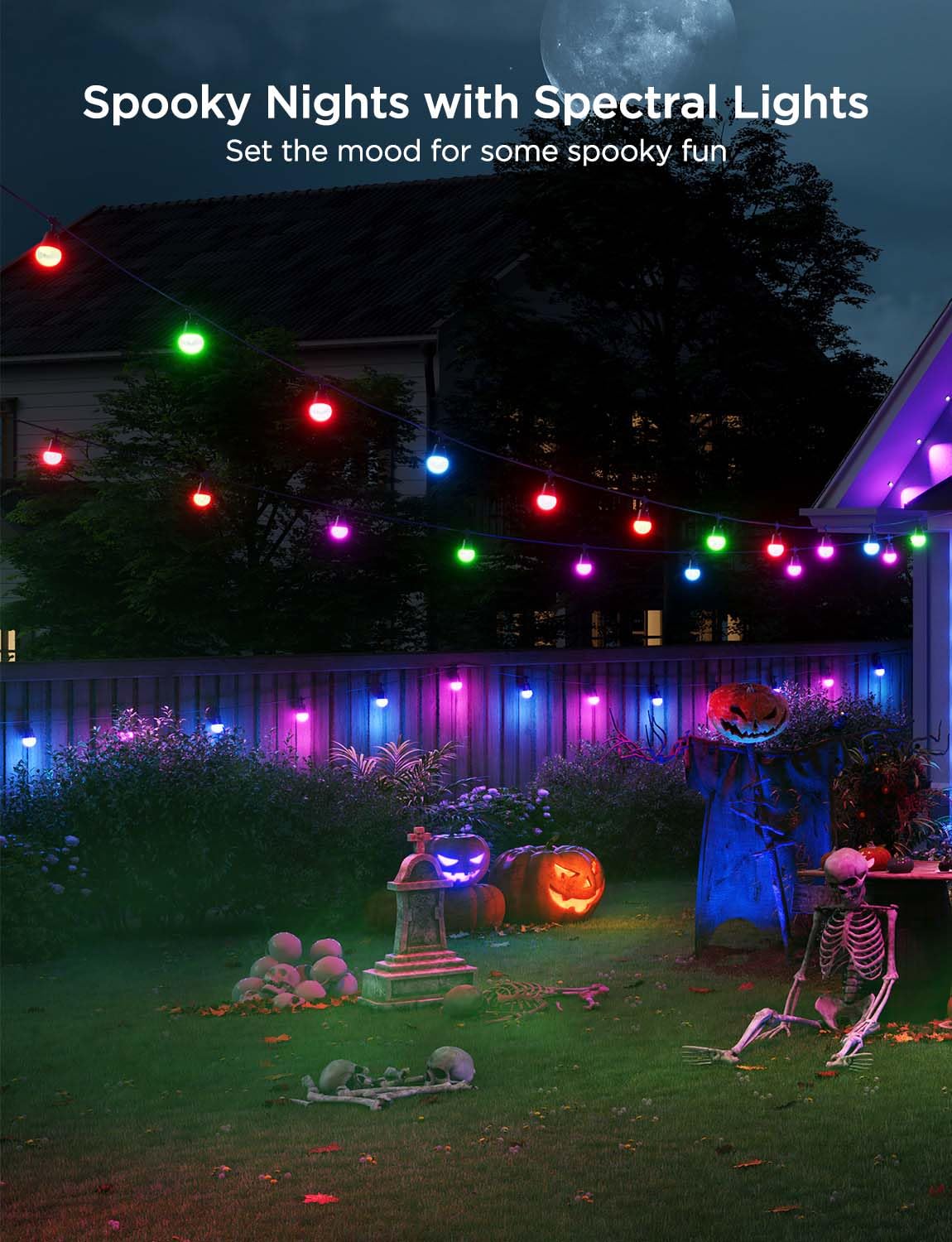 Govee Smart Outdoor String Lights, 144ft, Dimmable Warm White LED, IP65 Waterproof, 47 Scene Modes, Model H7039, RGBICW