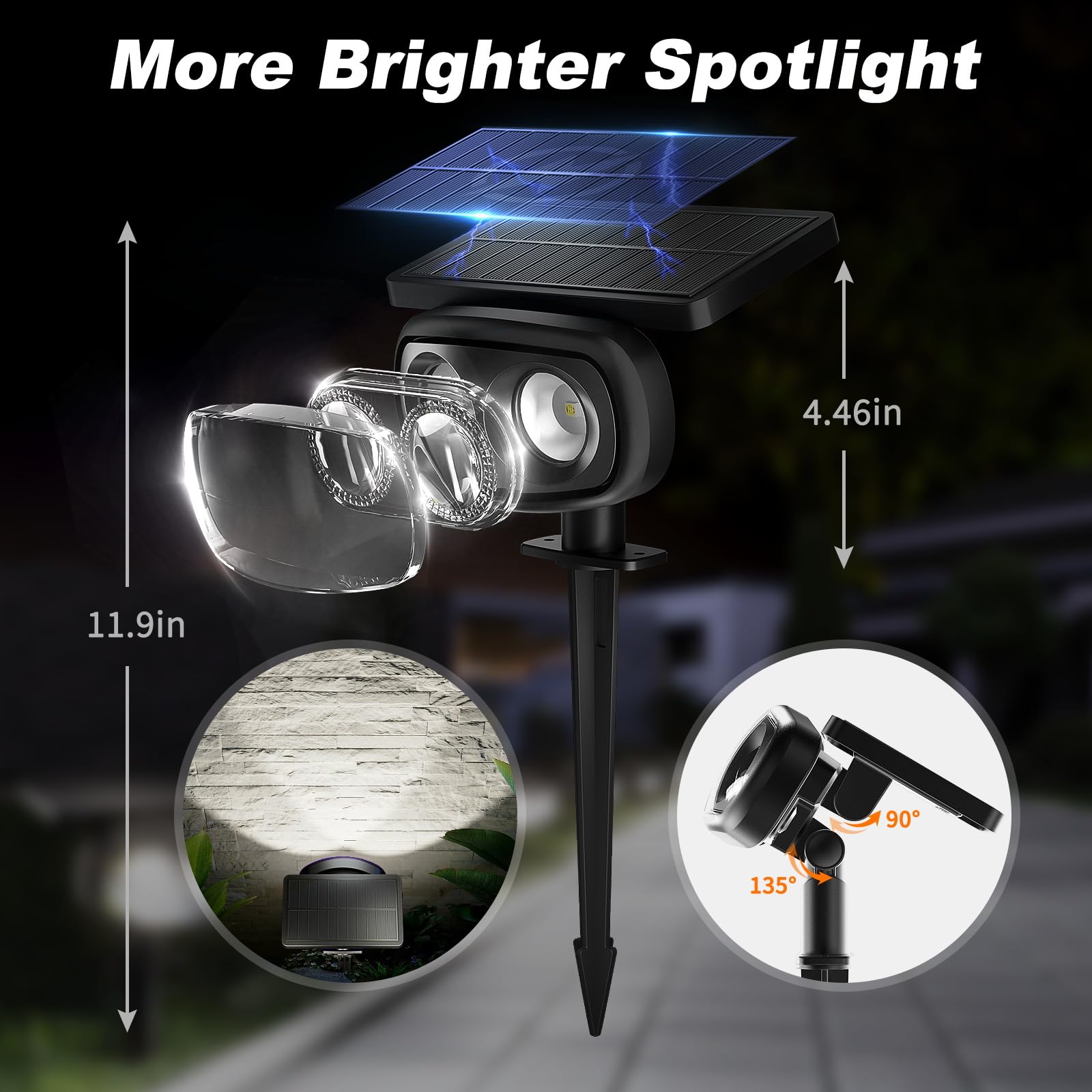 MOFOYEAH Solar Spot Lights 4 Pack, Waterproof IP68, Super Bright 9 Colors, Adjustable Brightness, Black, Model SN-DCD
