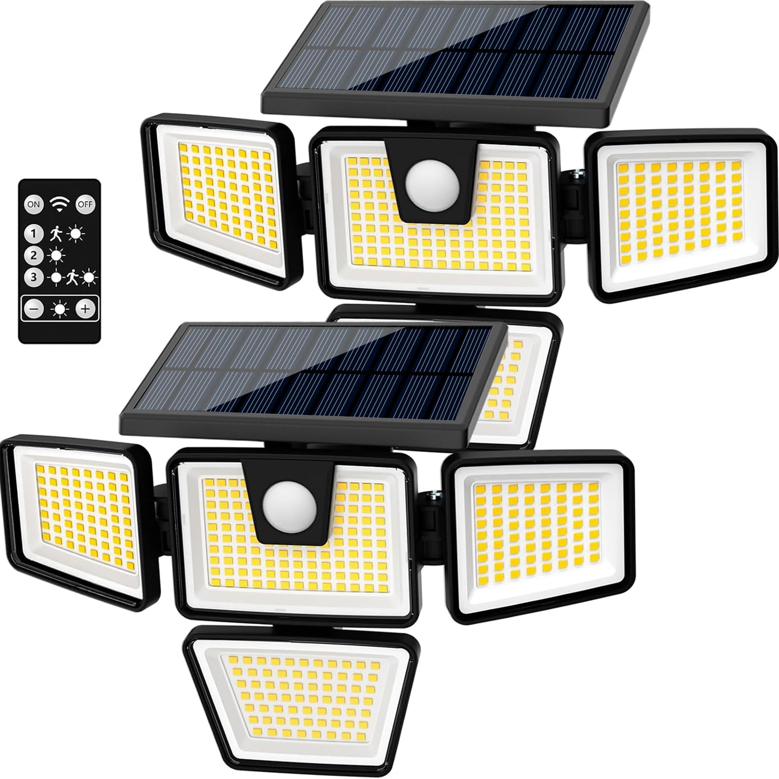 AmeriTop Solar Lights Outdoor, 2 Pack 128 High Brightness LED Cordless Solar Motion Sensor Lights; 3 Adjustable Heads, 270Wide A
