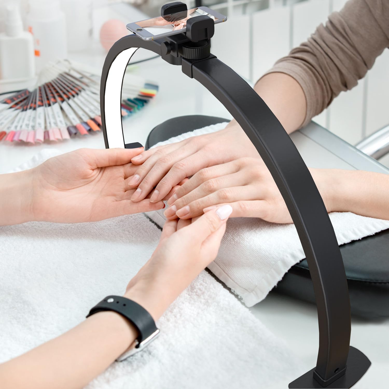 Ivict Half Moon Light For Nail Desk, 29In 40W Nails Tech Light With Phone Stand, 10 Adjustable Brightness, 3 Color Temperature L