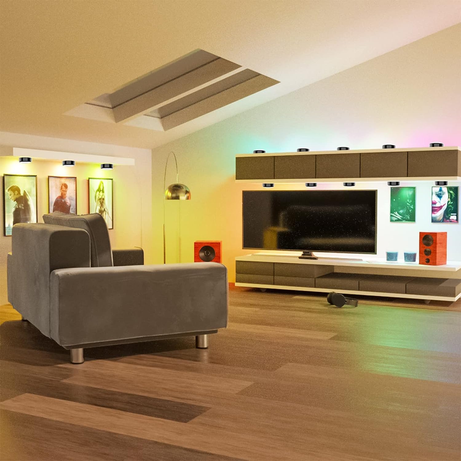 HELPLEX LED Puck Lights, 16 Colors, Dimmable, Battery Powered, 6 Pack, Includes 18 AA Batteries, Remote Control, Timing Function, Black