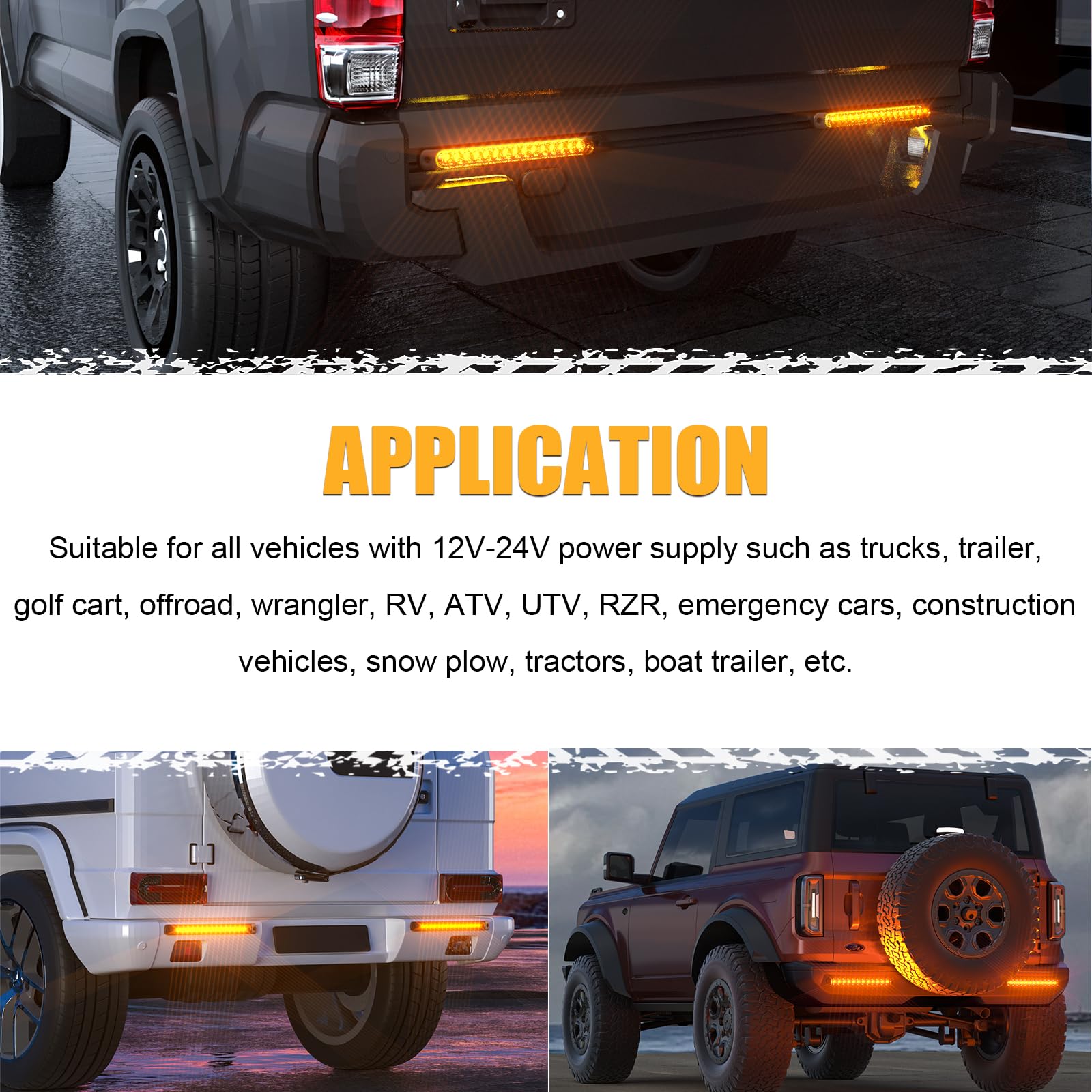 PSEQT 10" LED Trailer Tail Lights Bar - Amber Turn Signal & Marker Lights, Waterproof, Smoked Amber, Model PSEQTWBSY, 2Pcs