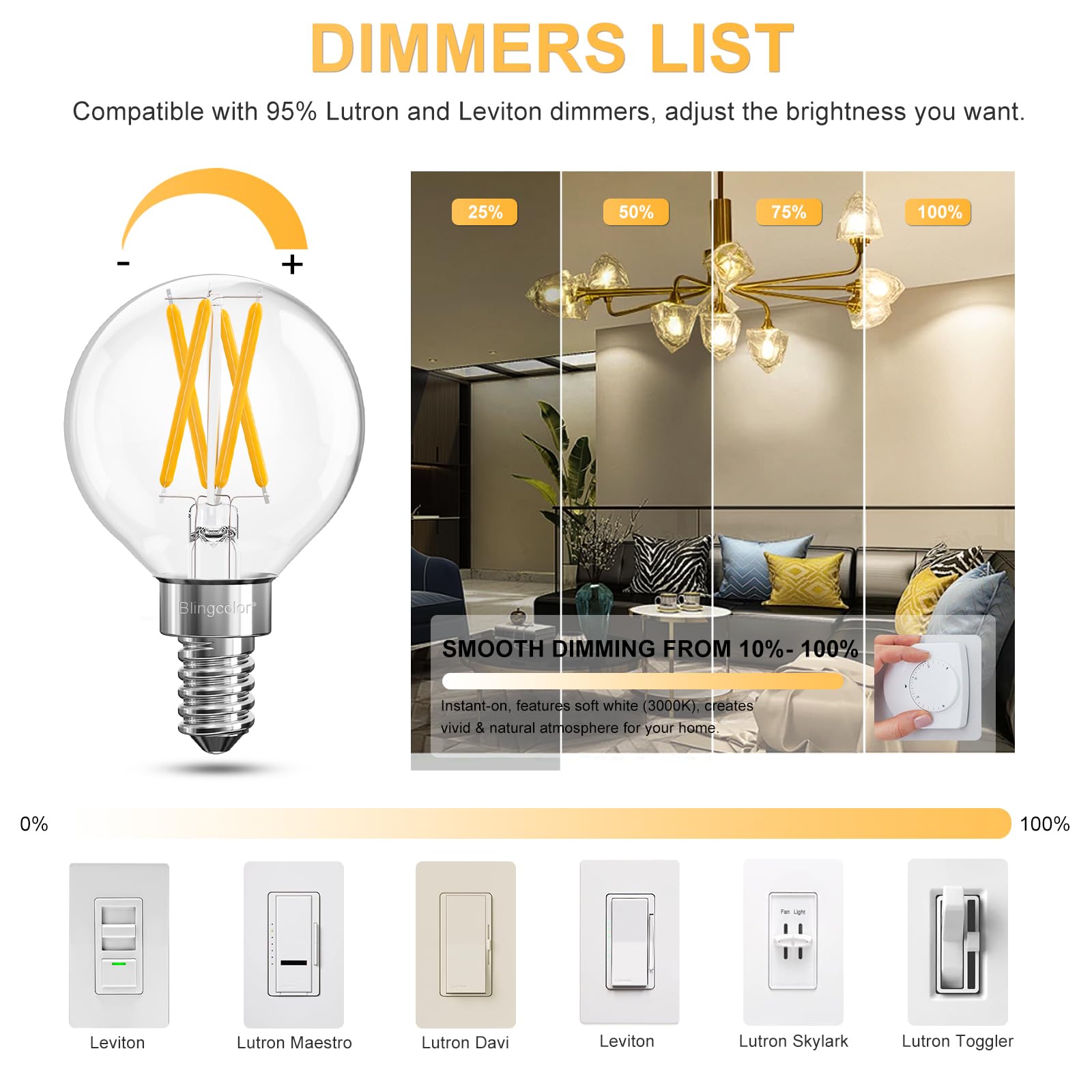 Dimmable E12 Led Bulbs 60 Watt Equivalent, 6 Pack G16.5 Small Globe 6W Led Light Bulbs, Soft White 3000K E12 Led Candelabra Ligh