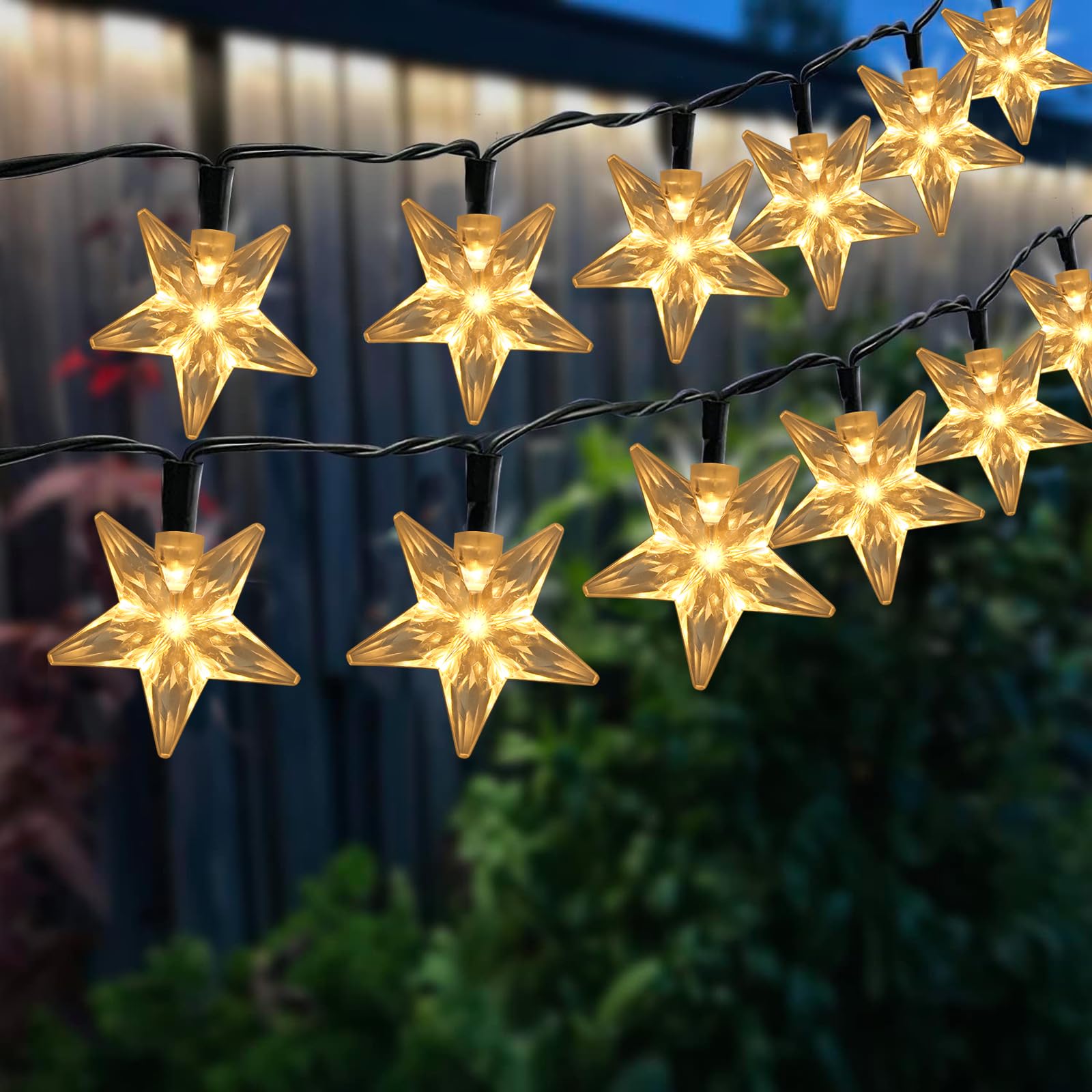 Solar Star Lights Outdoor - 50 LED Solar String Lights Outdoor Waterproof, 30.68ft Solar Powered Star String Lights, Warm White 