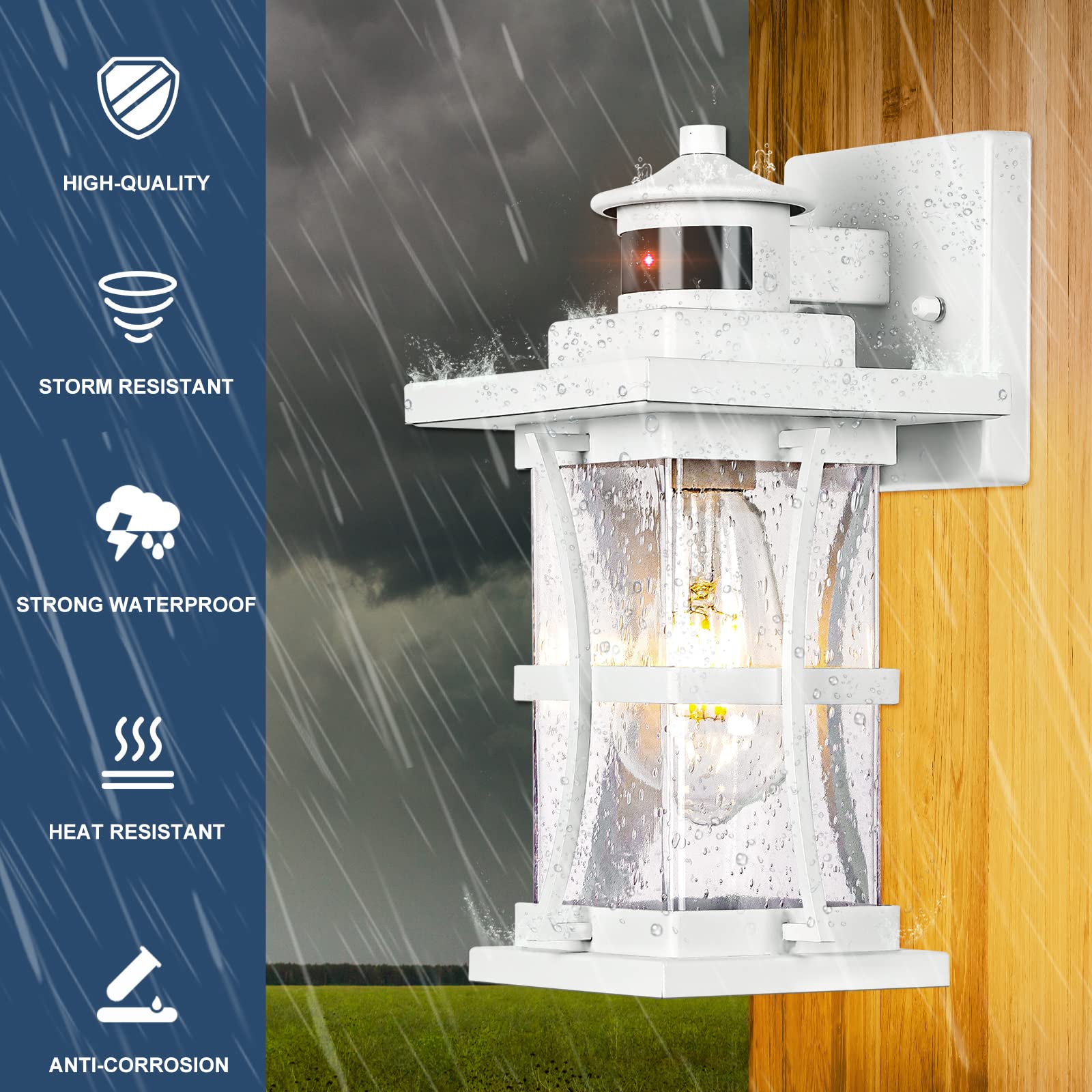 Frelii White Motion Sensor Outdoor Lights - Advanced Dusk To Dawn Outdoor Lighting, Waterproof Exterior Light Wall Mount Fixture