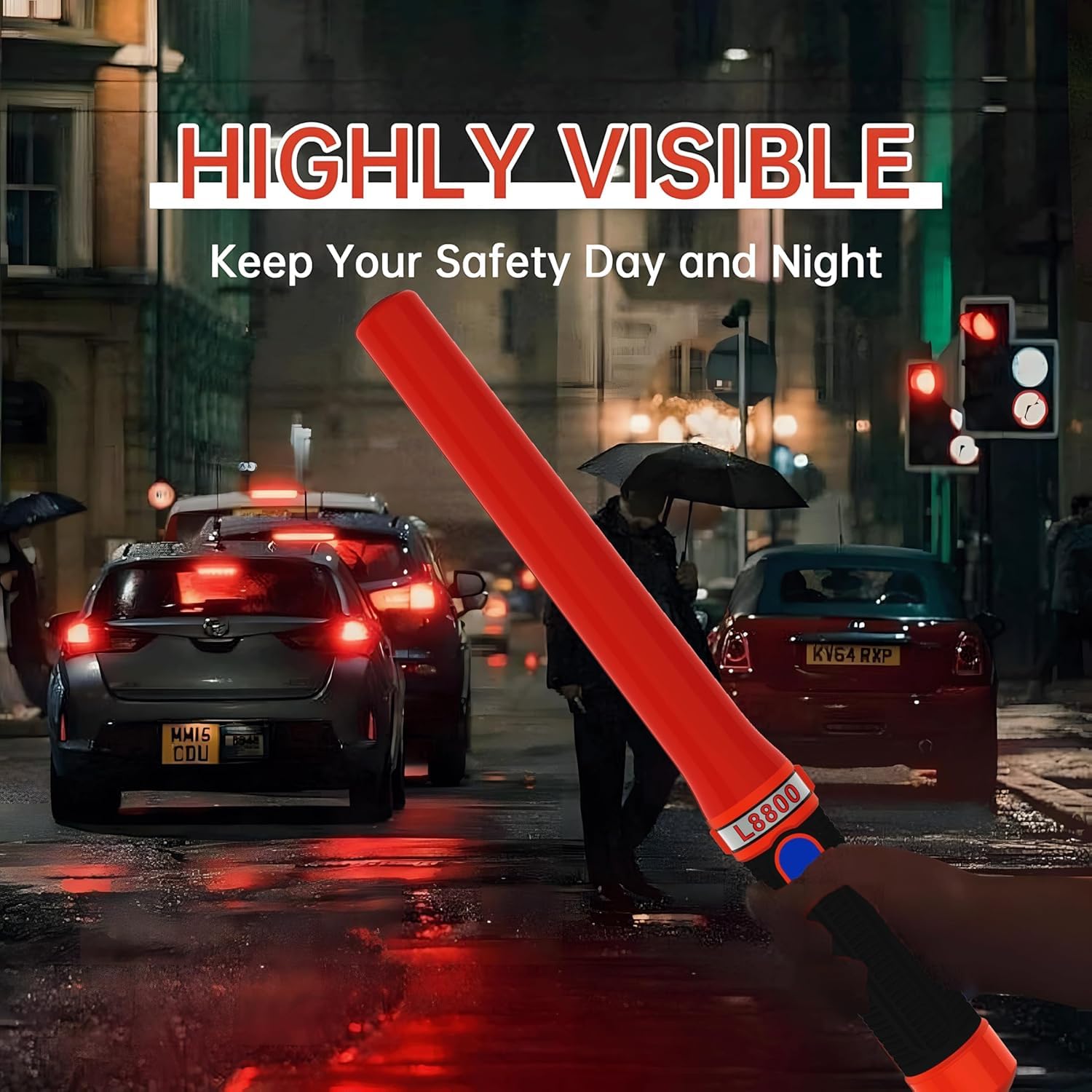 ITENGHUA LED Traffic Wand for Traffic Control 16 Inch, 10 PCS High-Visibility Traffic Baton with 3 Flashing Modes, Waterproof, A