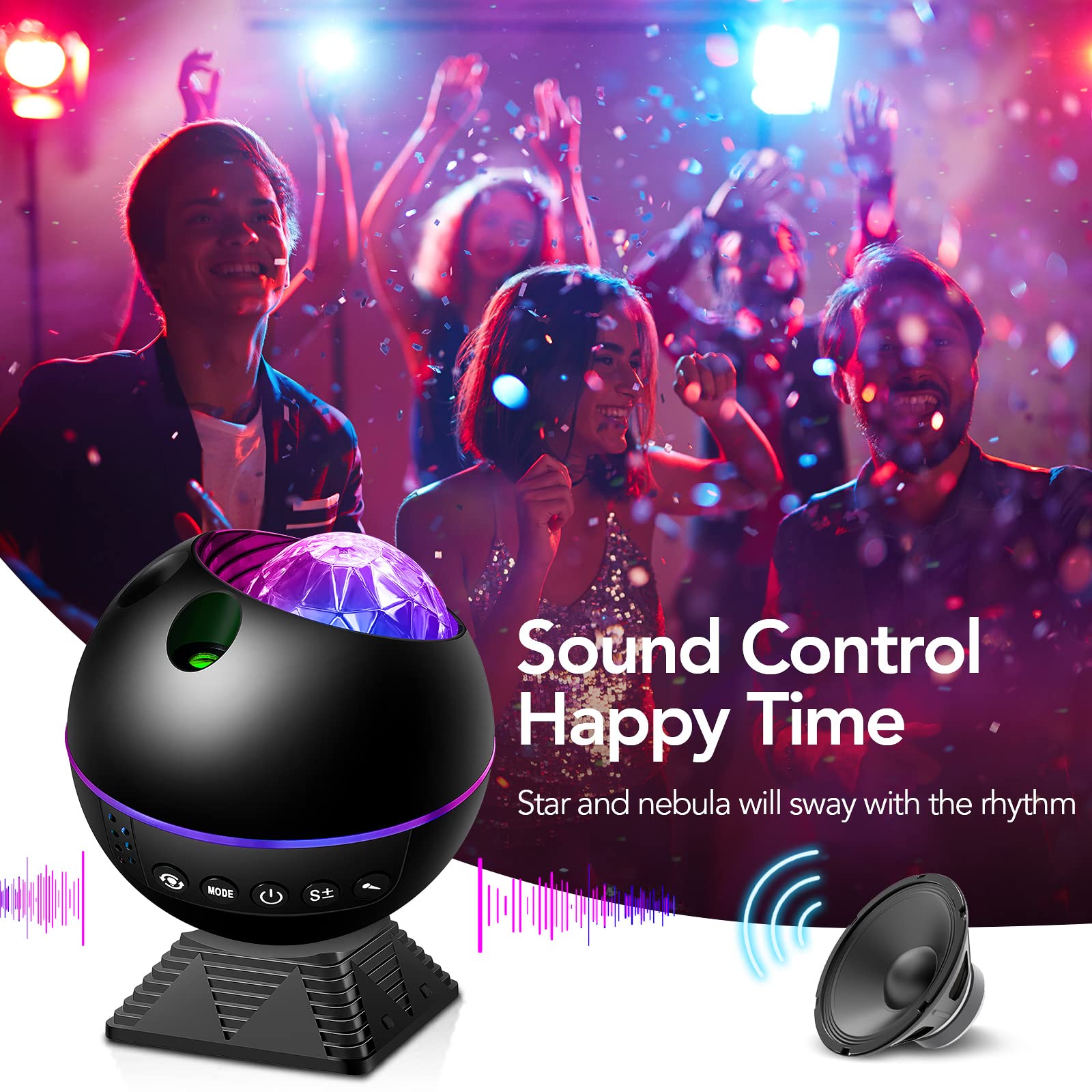 Onefire Star Projector Night Light - 43 Modes, Remote Timer, 360° Rotation, Black