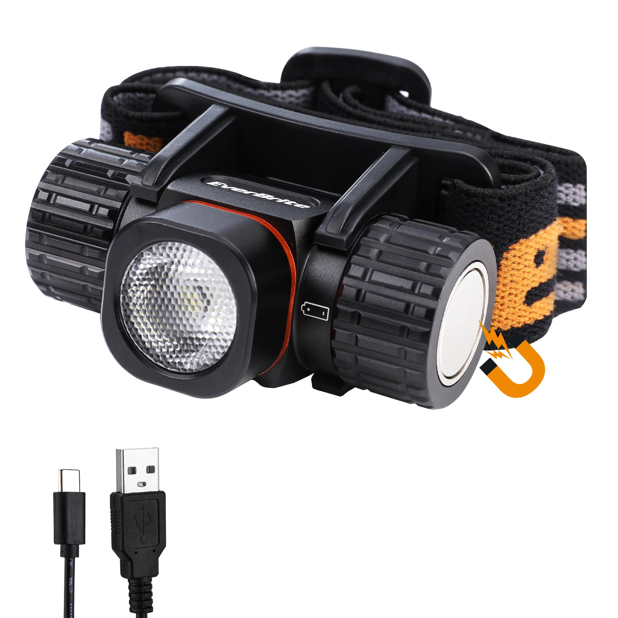 Everbrite Rechargeable Headlamp, 500 Lumen Led Rechargeable Headlight With 4 Light Modes, Magnetic Base And Adjustable Headstrap