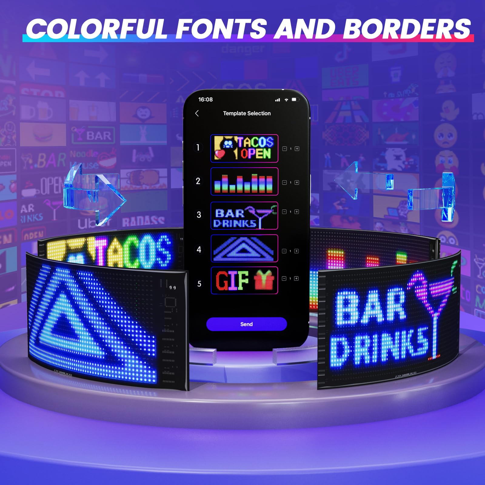 Rayhome Full Color Double Row Scrolling Led Light Sign, 17''X6.3'' Flexible 5V/2A Bluetooth App Control Led Signs Custom Text Message Pattern Programmable Led Display For Car Store.