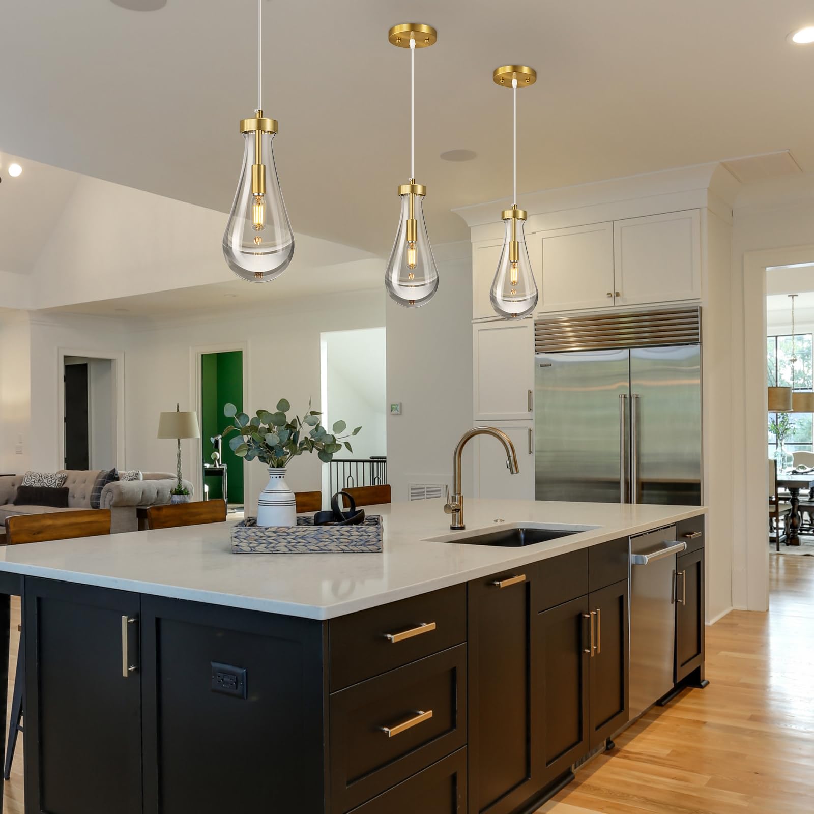 LIANGMH Raindrop Pendant Light, Gold Teardrop Glass Fixture, Modern Chandelier for Kitchen Island, 1-Pack, Model LIANGMH-080