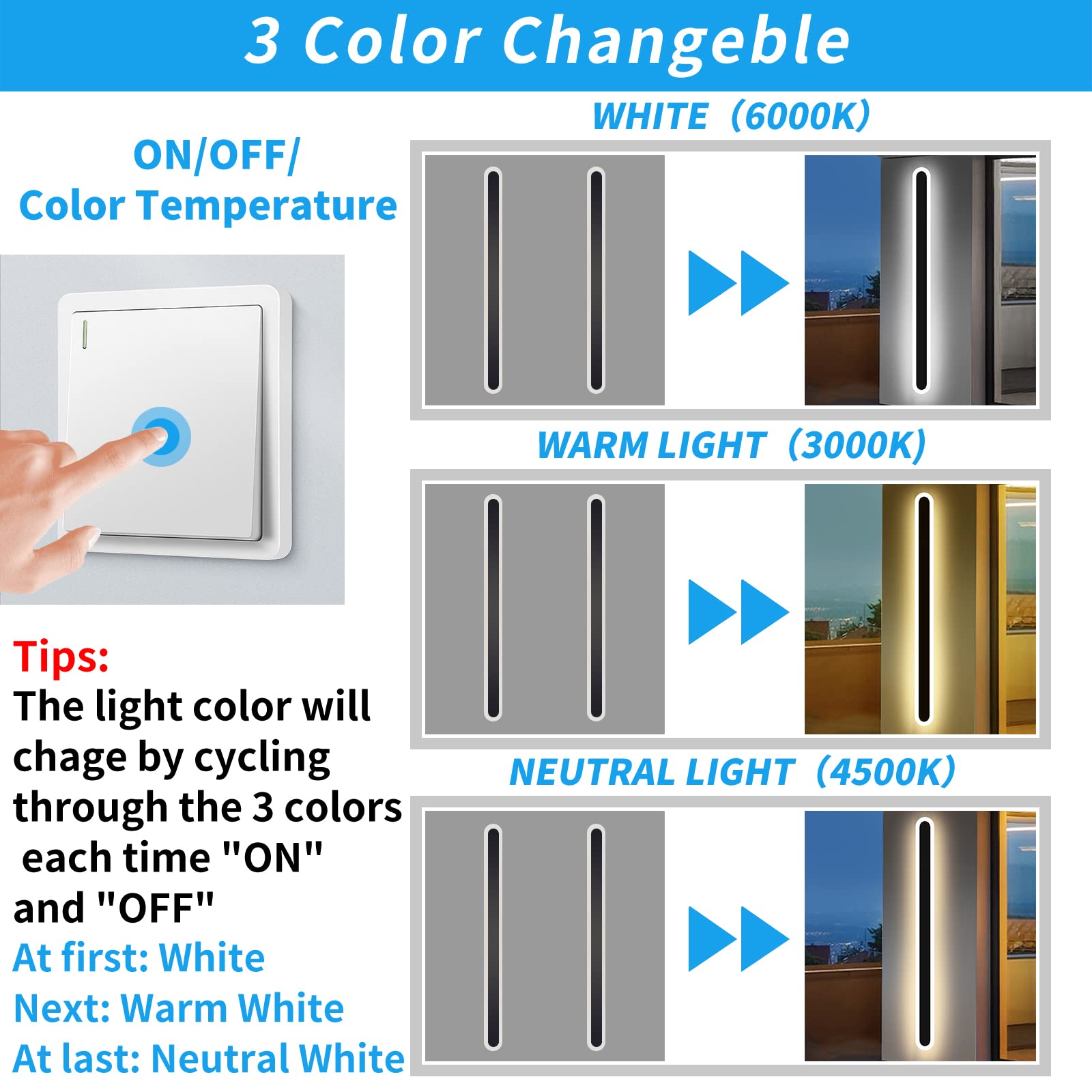 Modern 70.8Inch Outdoor Wall Light, 3000K/4500K/6000K 3 Color Change Black Exterior Light Fixtures Wall Mount, Ip65 Waterproof Modern Porch Lights Wall Sconce, Long Linear Outside Lighting Hard-Wired