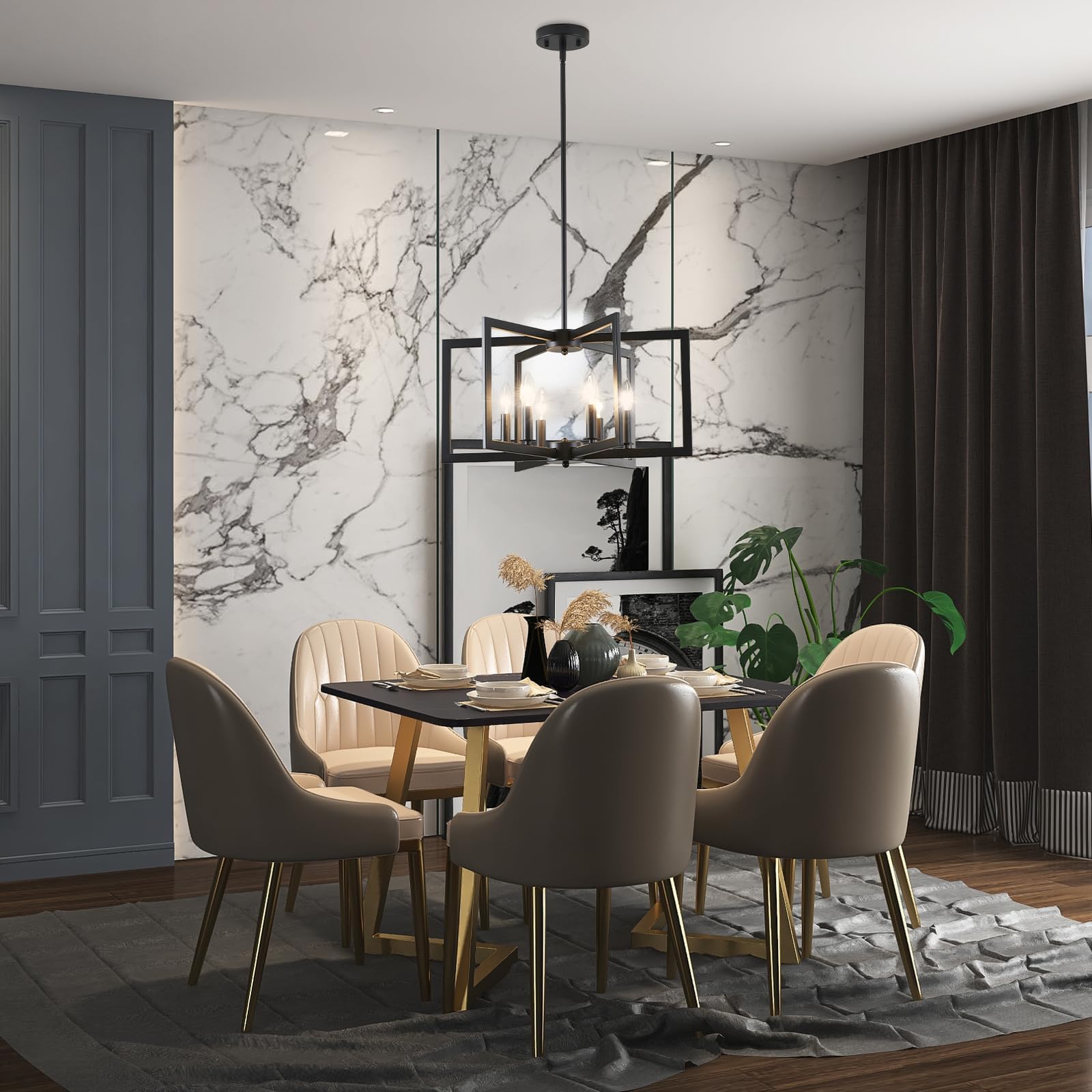 MIAYBPH Black 6-Light Industrial Chandelier, Geometric Metal Fixture for Dining Room, Living Room, Kitchen (E12 Bulbs Not Included)