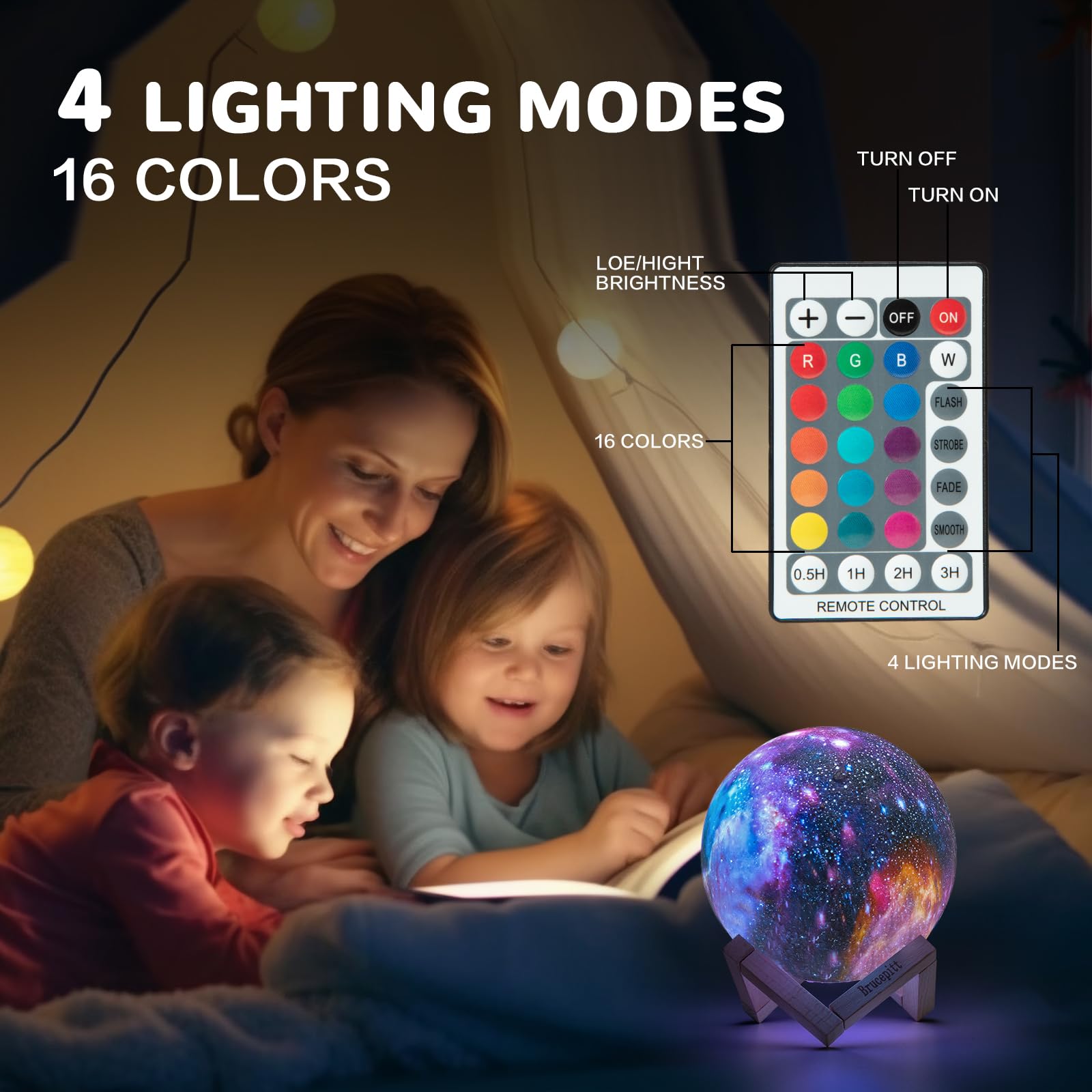 Brucepitt Moon Lamp Galaxy Lamp Upgraded Timing 7.1 Inch 16 Colors 3D Moonlight Galaxy Light,Moon Night Light For Adults,Kids Lamp Moon Gifts For Women Girls Boys Bedroom