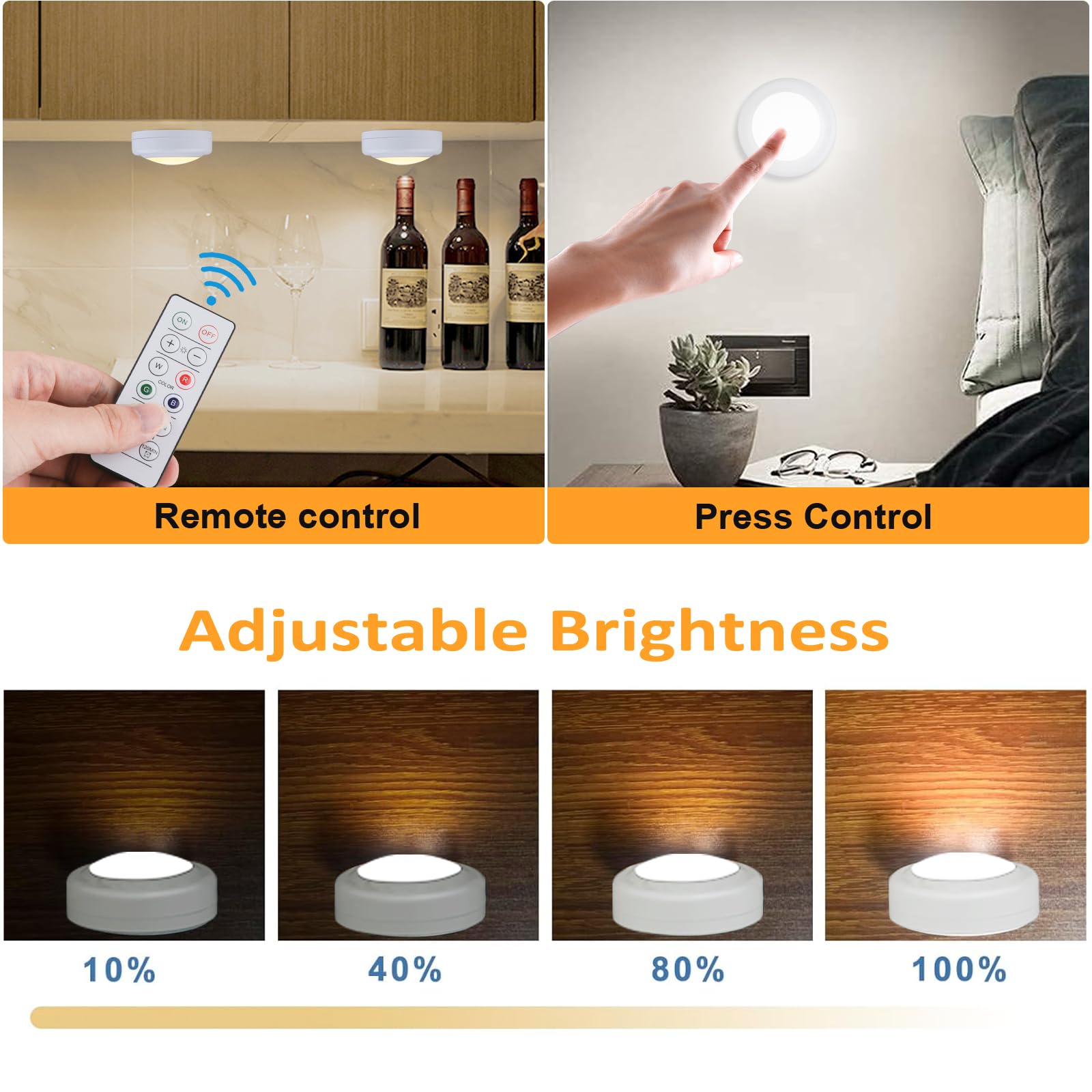 Aokpsrt 6 Pack Puck Lights Wireless 16 Color Changing Led Under Cabinet Lighting Battery Operated Push Light With Remote Control