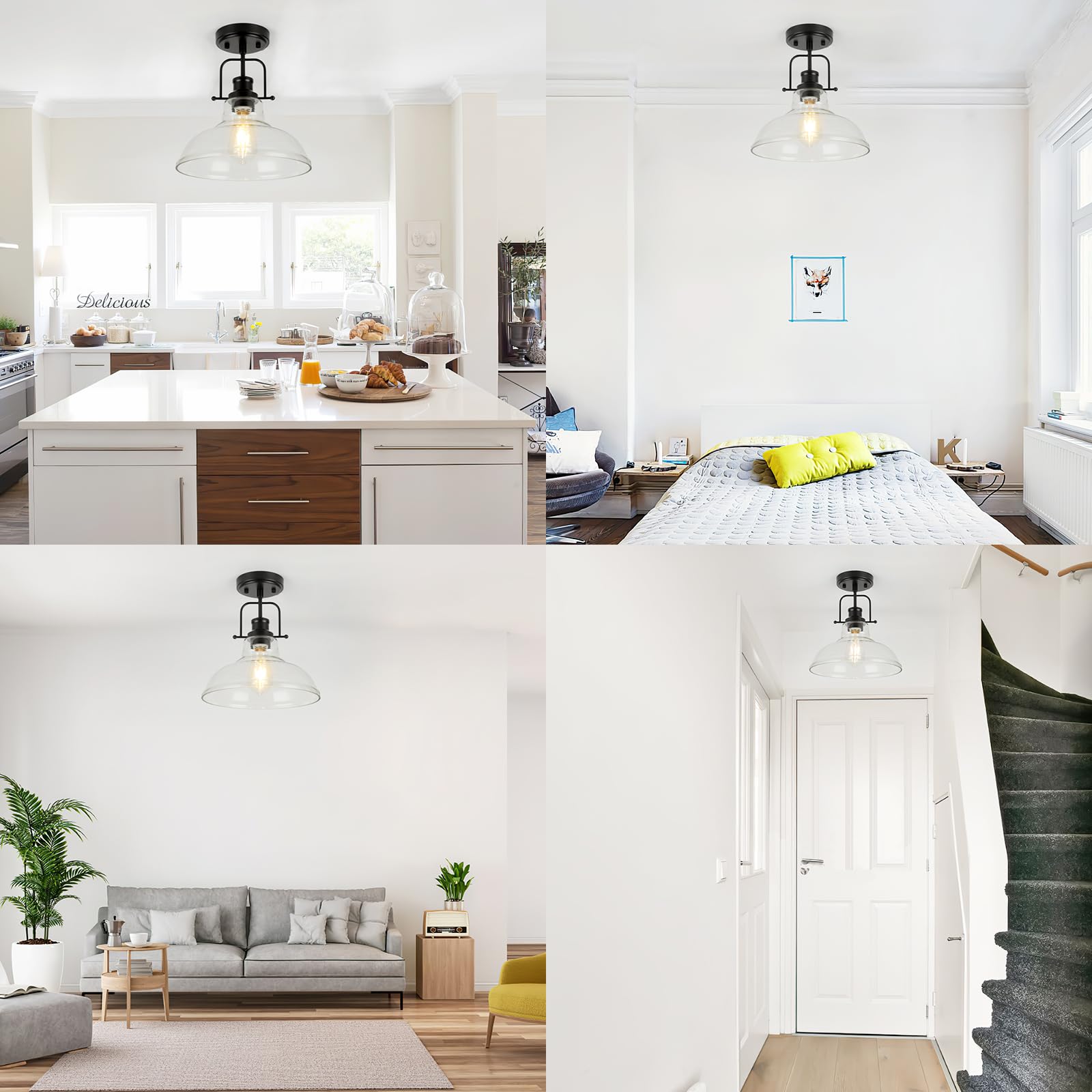 Wilon 2 Pack 11'' Semi Flush Mount Ceiling Light Fixture With Clear Glass Shade Black Ceiling Light Modern Farmhouse Lighting Fi