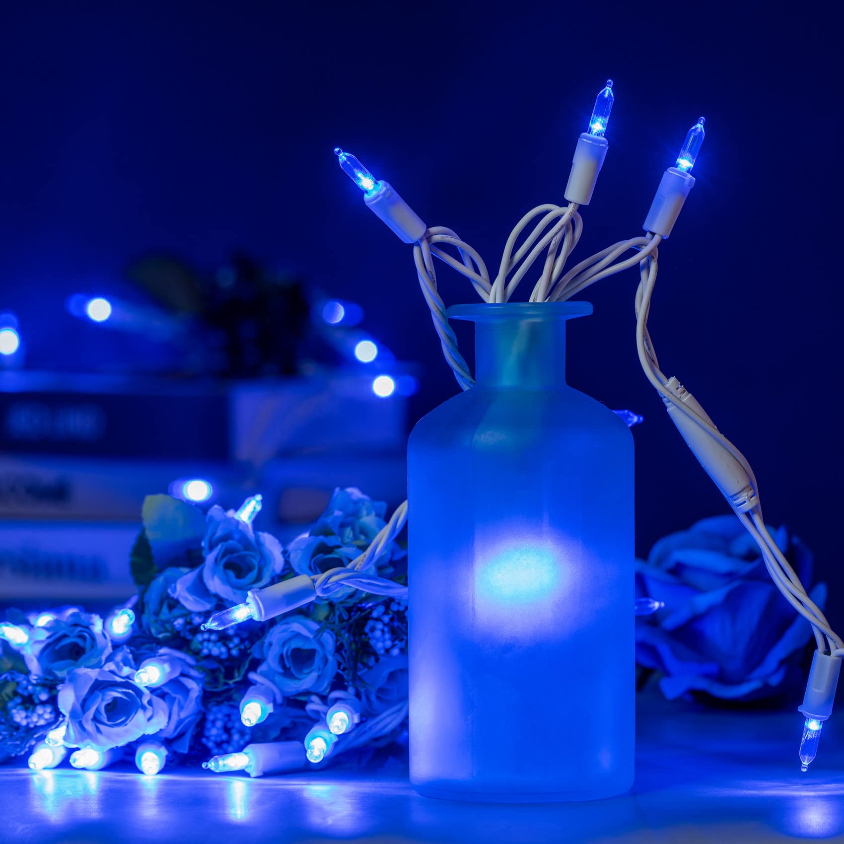 Yuletime 200 Blue Led Christmas Lights With White Wire, Pack Of 2 Strands 33 Feet 100 Lights Ul Certified Holiday String Light S