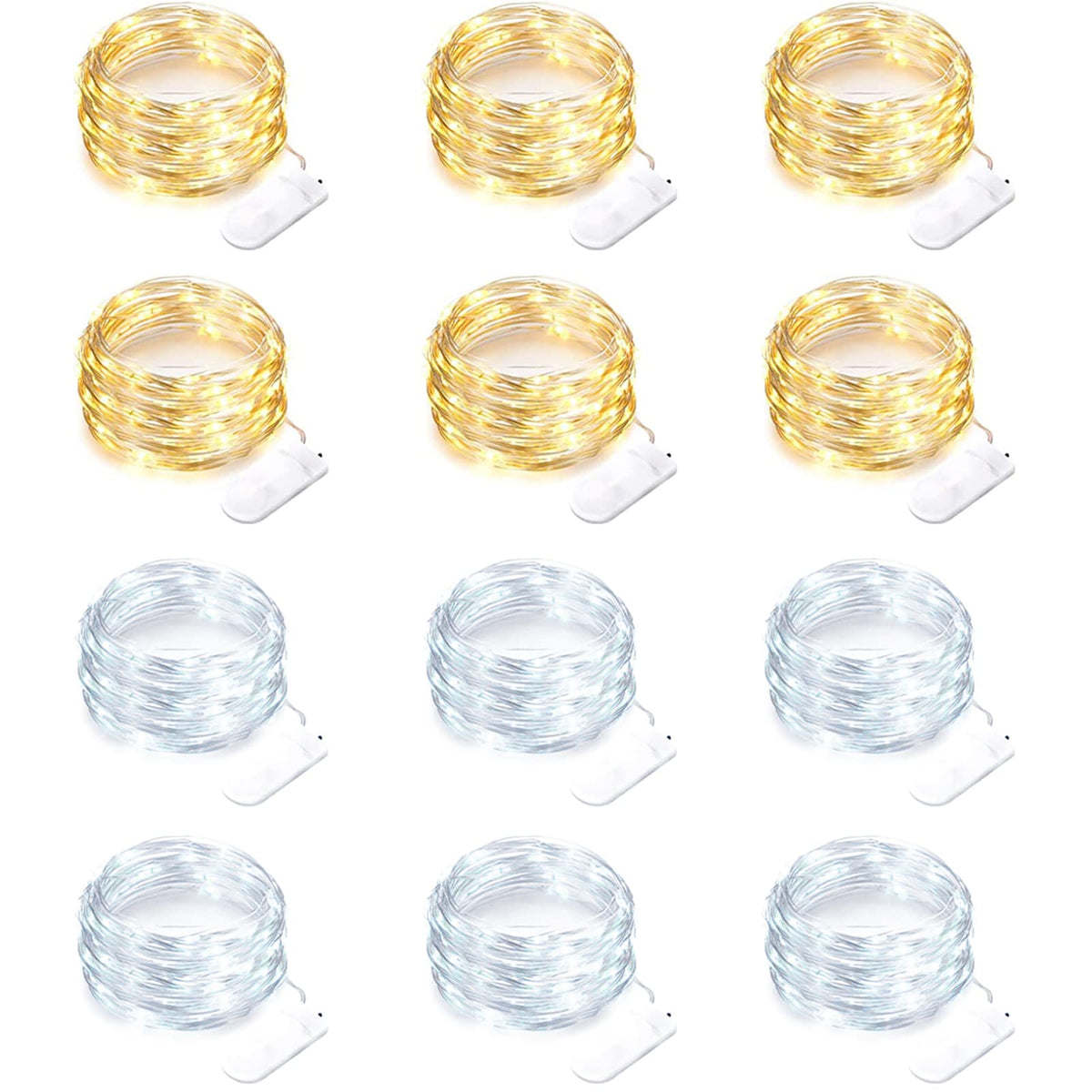 12 Pack Fairy Lights Battery Operated String Lights 7 Feet 20 Led Waterproof Christmas Lights Silver Wire Firefly Starry Moon Lights for Bedroom DIY Party WW+WT
