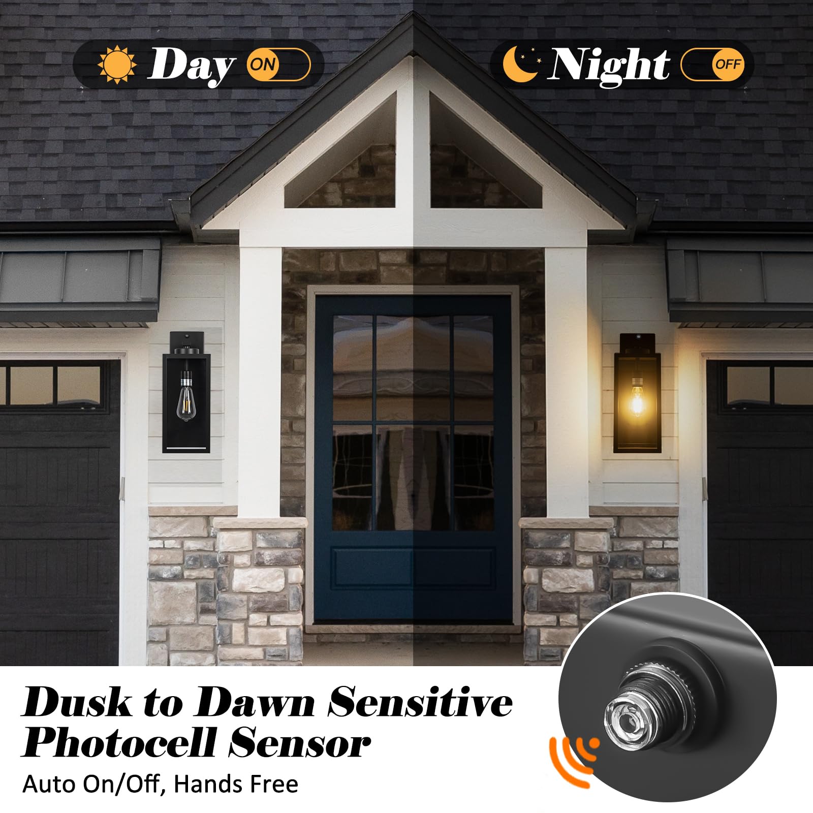 16-Inch Dusk To Dawn Outdoor Wall Light Fixture  Large Black Exterior Wall Lantern Waterproof  Farmhouse Porch Sconce Lighting  Modern Wall-Mounted Outside Lights For House Garage  Patio Lamp  2 Packs