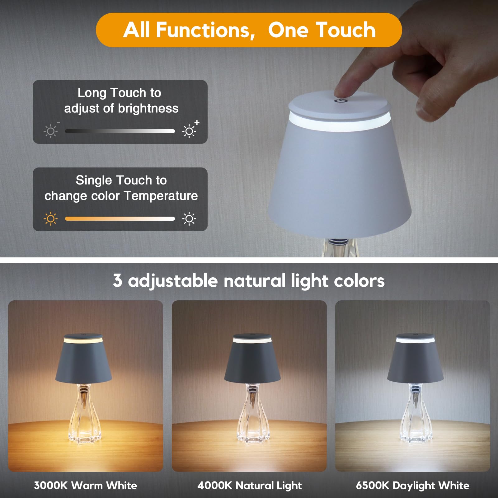 Yupola Wireless Bottle Lamp, Dimmable Cordless Touch Control, Rechargeable, Acrylic, 1pcs, White, Model SBSY