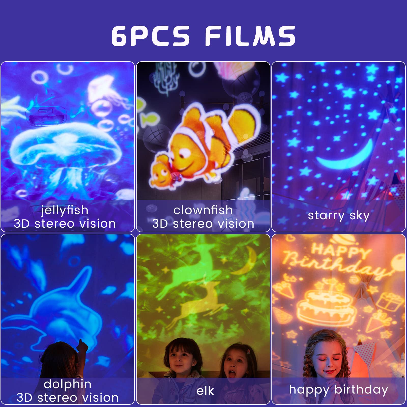 STARS LAMP Ocean Night Light Projector, Kids Galaxy Projector, 360° Rotation, Plastic, Double Projection