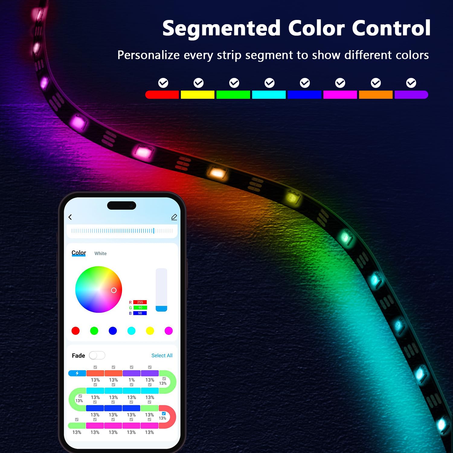 Phopollo Rgb Smart Led Strip Lights, 32.8Ft (2 Rolls Of 16.4Ft) Led Lights For Bedroom, App Control, Multiple Colors On One Line, Color Changing Strip Lighting Music Sync, Usb Powered