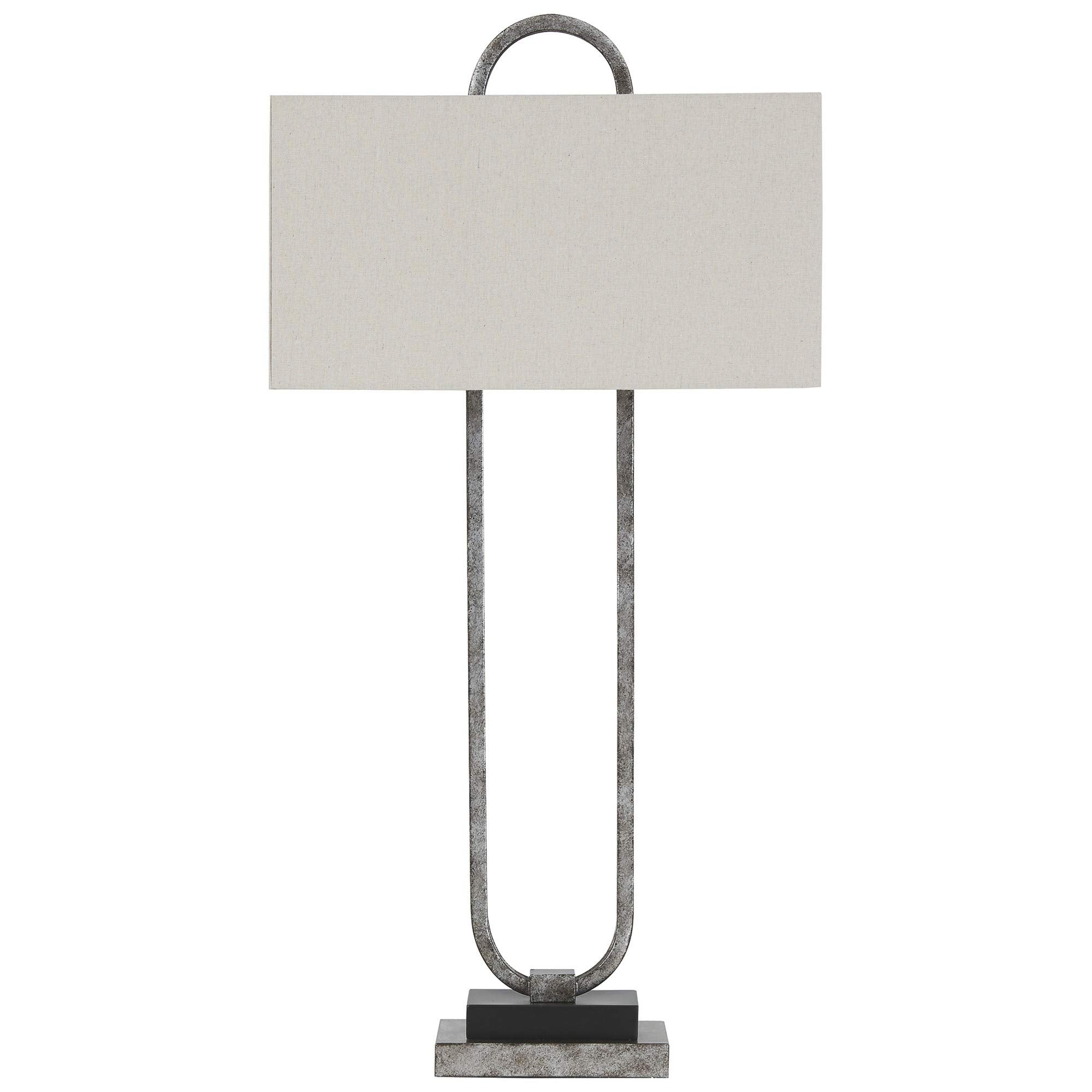 Benjara Open Capsule Metal Body Table Lamp With Fabric Drum Shade, Gray And White