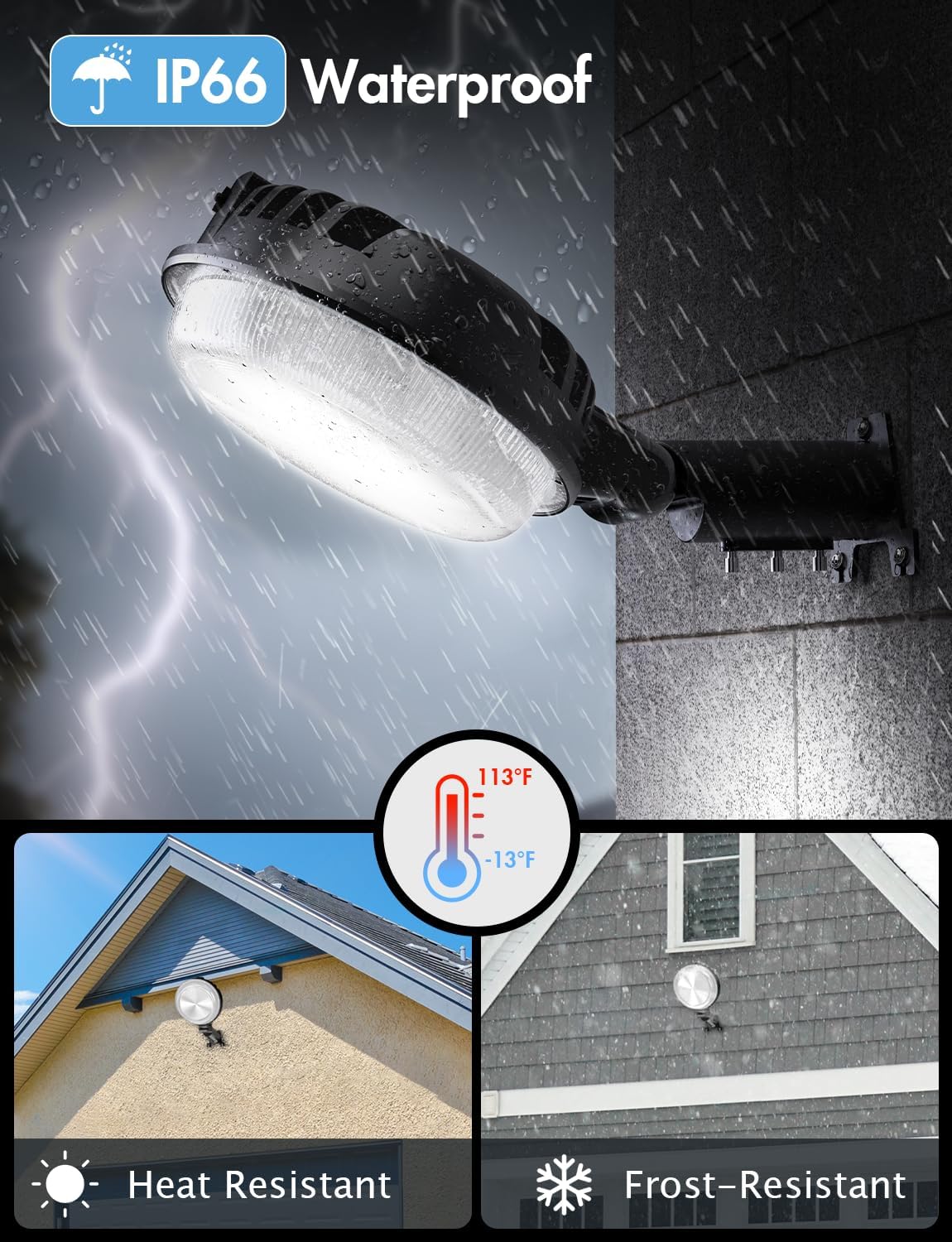 MOONTIP 150W LED Barn Light, 20000LM Dusk to Dawn, Adjustable Photocell, IP66 Waterproof, 6500K Daylight, Black - 1 Pack