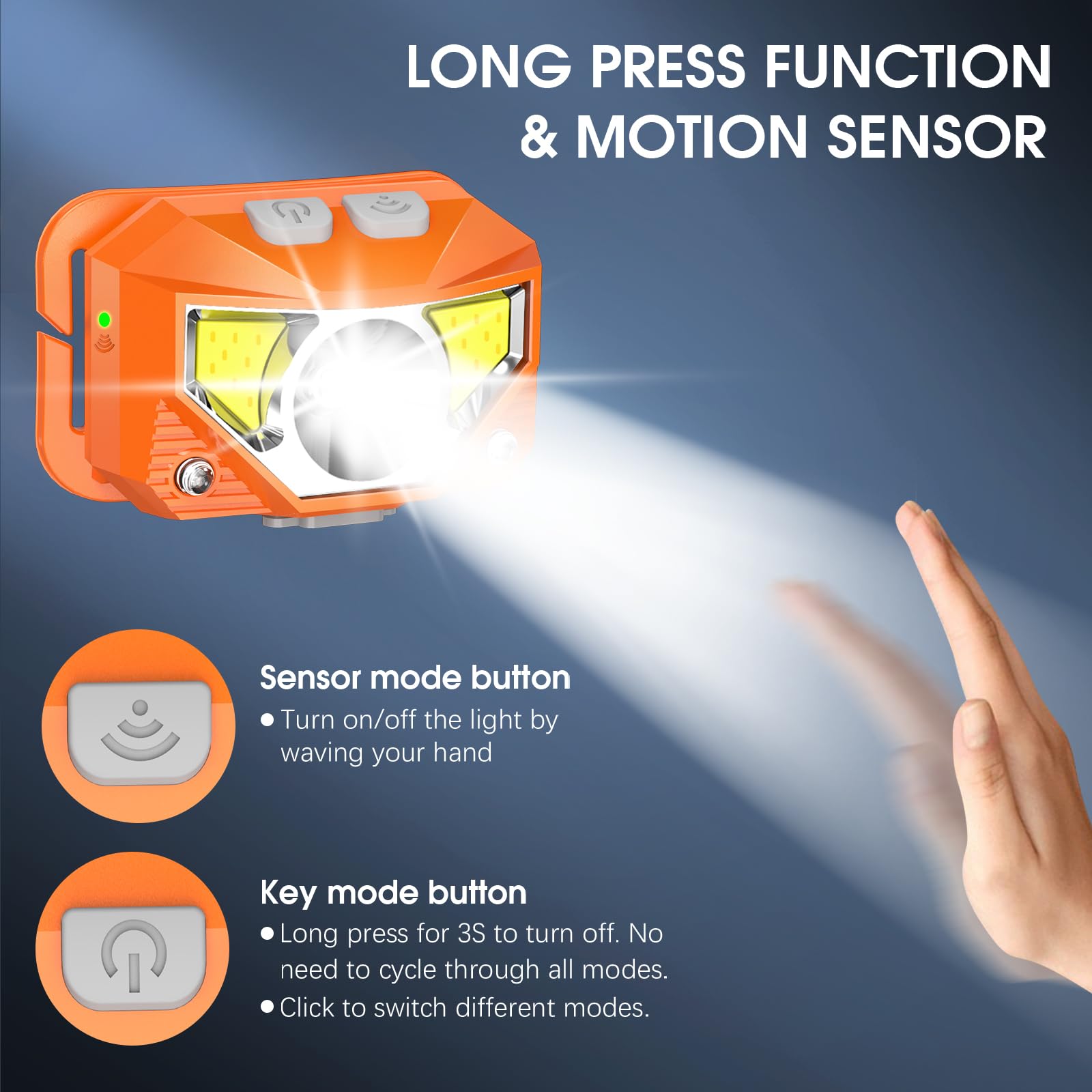 LHKNL Headlamp Flashlight, 1200 Lumen LED, Rechargeable, Waterproof, 2-Pack, Orange, Model TG-T069