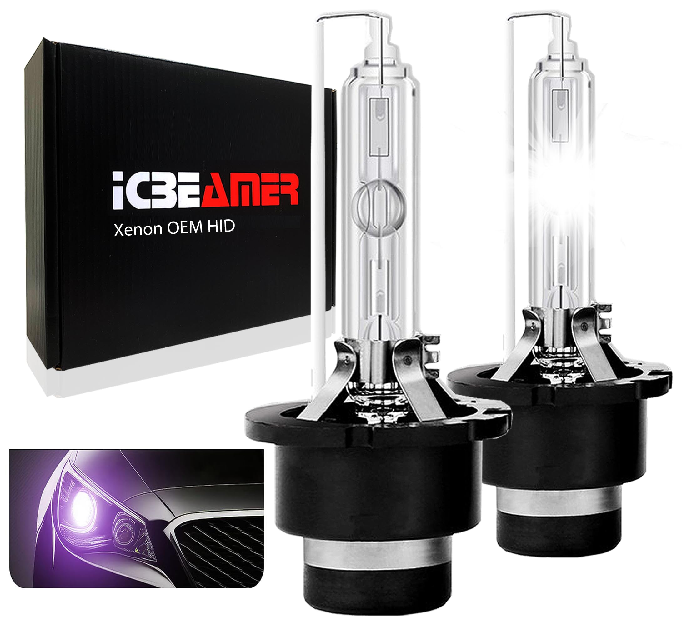 ICBEAMER 12000K D4R D4C D4S Xenon HID | Direct Replacement | Replace OEM Headlight Low Beam Light Bulbs | [Color: Purple]