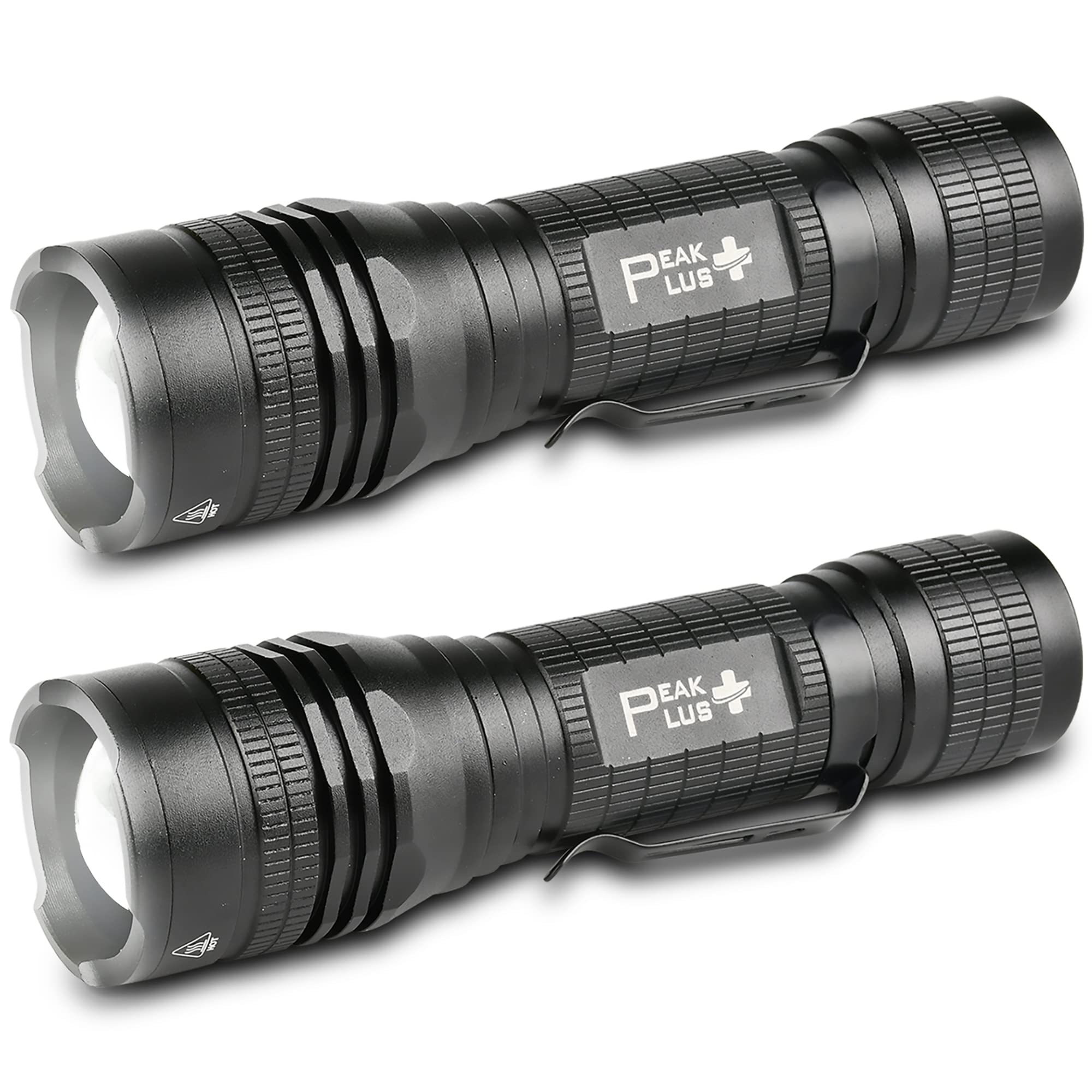 PeakPlus LED Tactical Flashlight PTAC1000 - High Lumen, Zoomable, Water Resistant, Small, Black, 2 Pack
