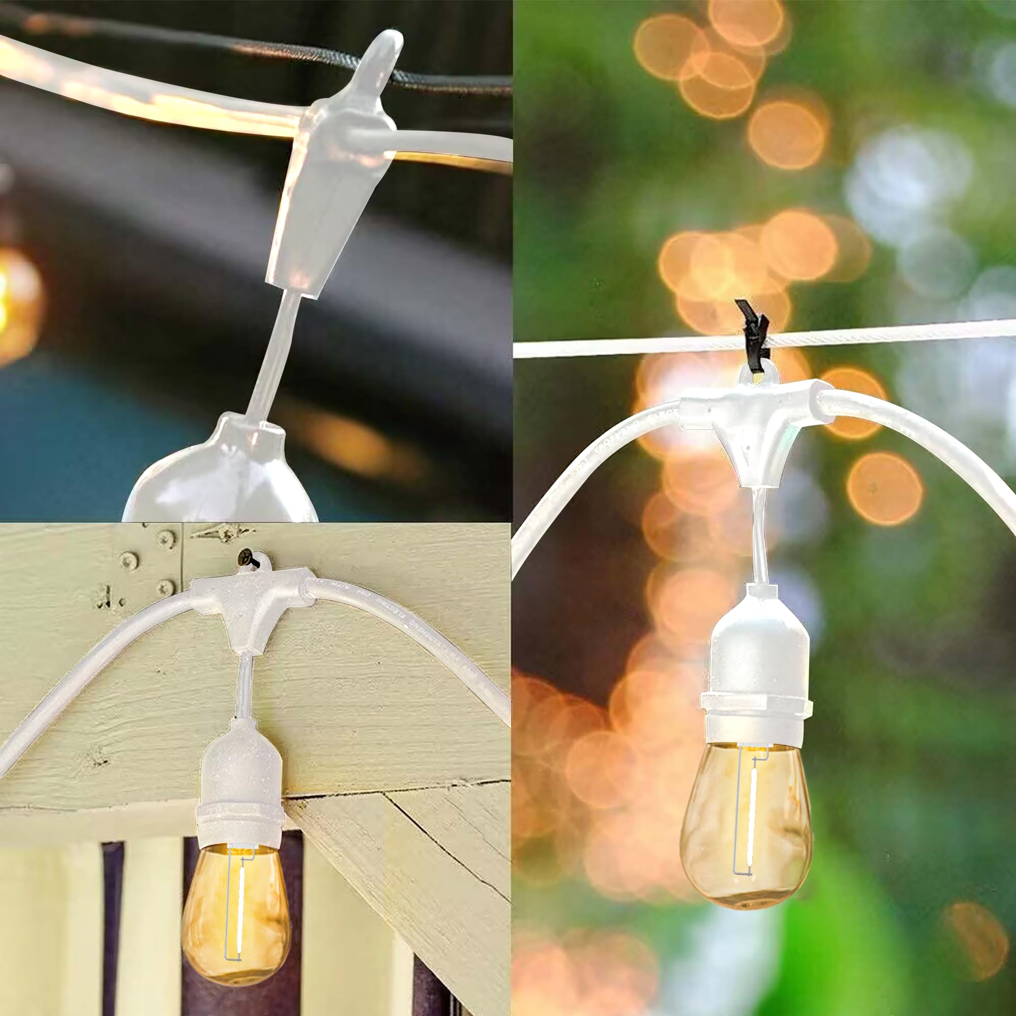 Banord Outdoor String Lights, 48Ft Waterproof Patio Lights With 1W Dimmable Led Bulbs, White Hanging String Lights For Outdoor B