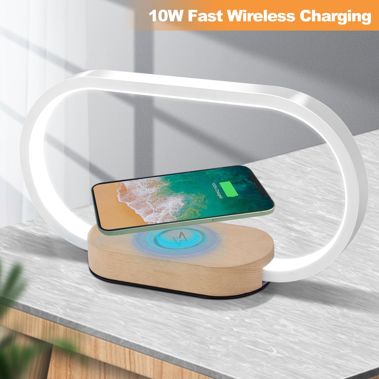 Donewin Wireless Charging Bedside Lamp With Usb Charging Port enhanced Wooden Nightstand Light For Bedroom Nursery Lamp Touch-Control Desk Lamp Ideal Gift Choice Stepless Dimming& 3 Color Temps