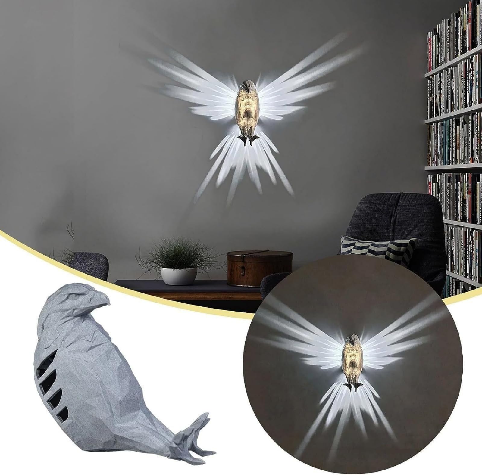 Isfiba 3D Animal Led Wall Lamp, Creative Resin Carving Lamp, Led Home Decoration Lamp, Atmosphere Rendering Lamp, For Study, Bedroom, Dining Room, Stairway, Hallway, Bar (White Bald Eagle)