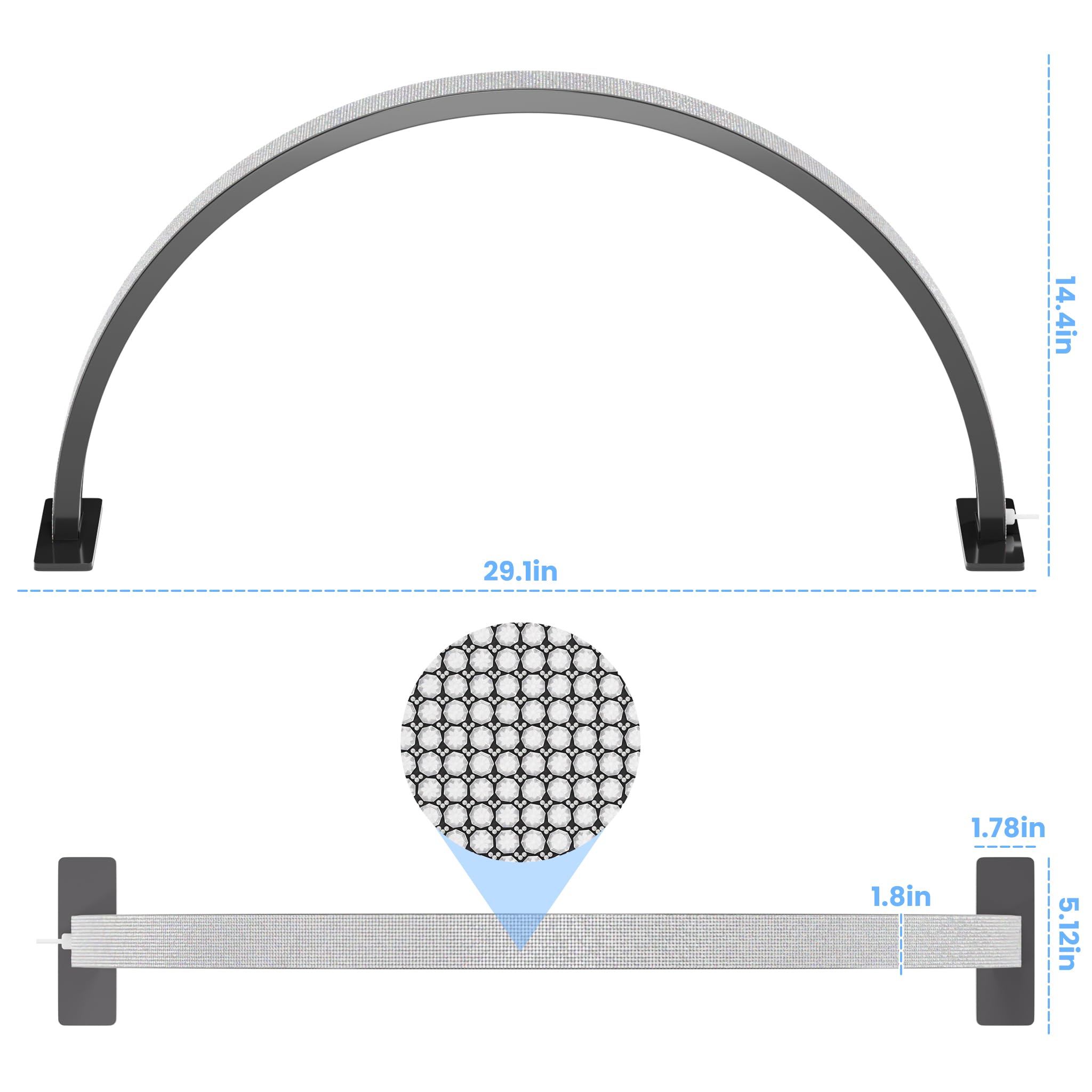 Gelpal Large Half Moon Light For Nail Desk, 30'' 48W Professionals Led Light, Desk Lamp For Lash Eyelash Extension,Makeup Desk L