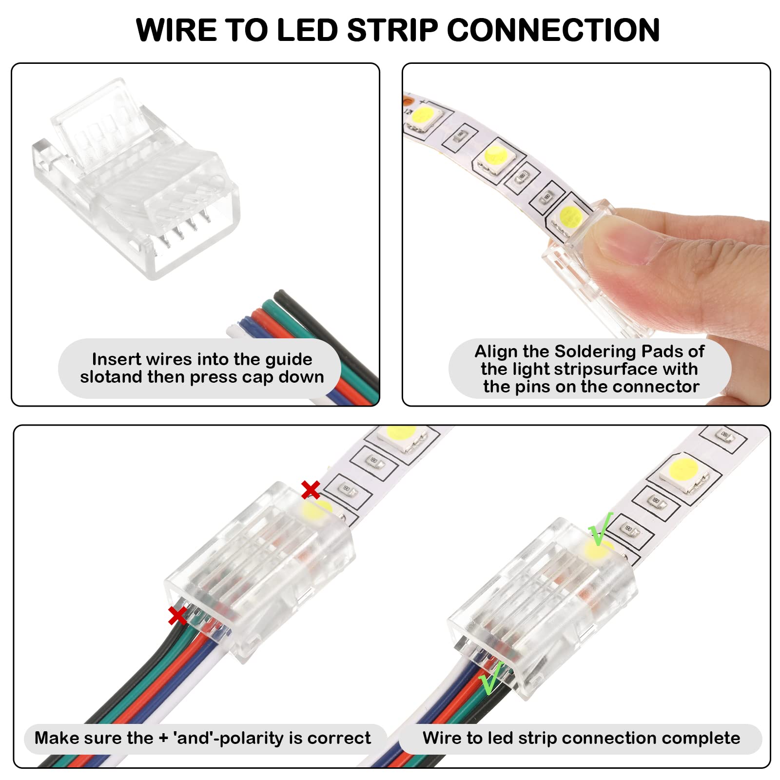 10 Packs Solderless Led Strip Connector, Transparent Track Lighting Connectors, Wire Strip Lights, 16.4 Feet Led Strip For Led Pin Connector (Simple Style,5 Pin, 10 Mm)